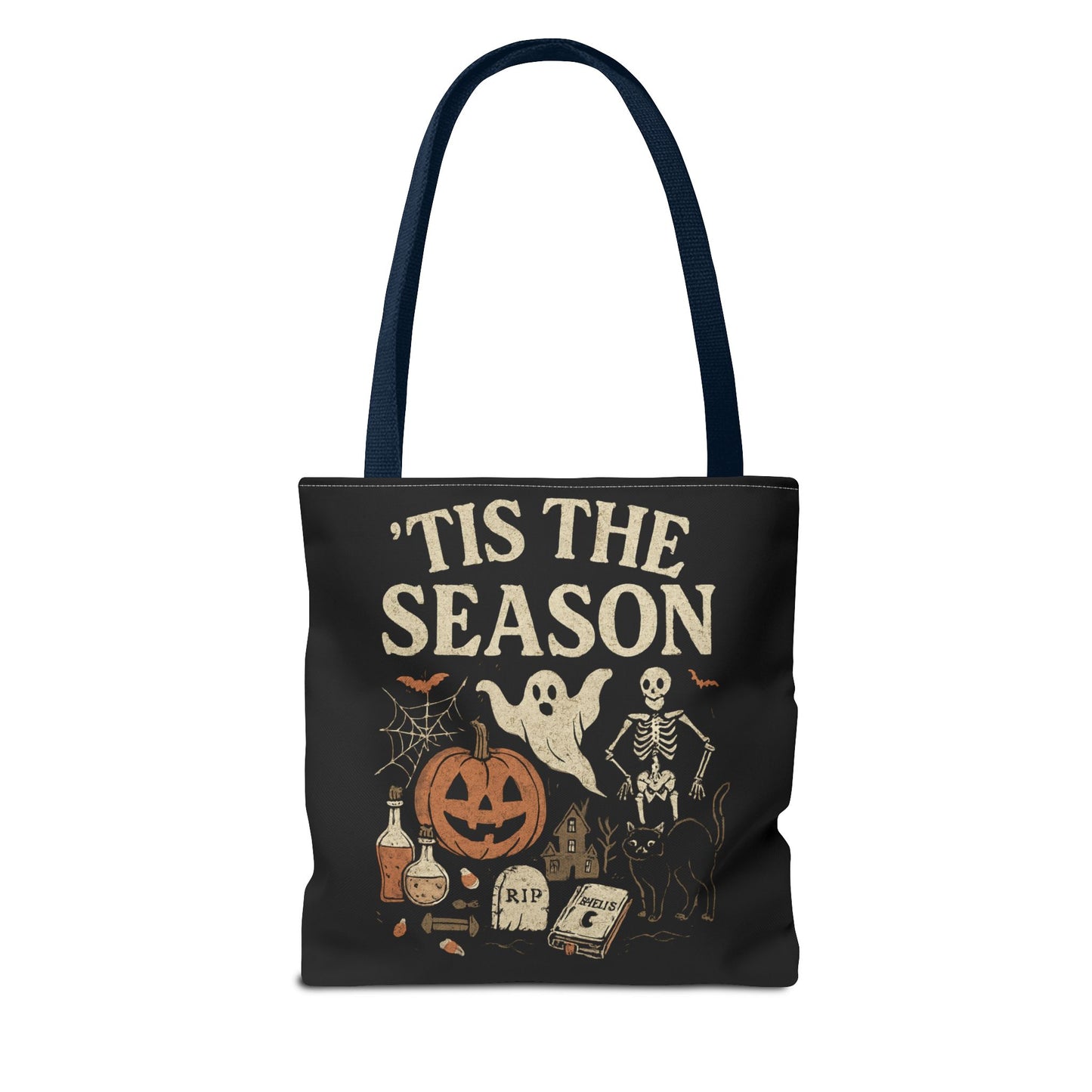 'Tis the Season Halloween Tote Bag, Spooky Bag, Trick or Treat Bag, Autumn Accessories, Ghost & Pumpkin Design Tote Bags
