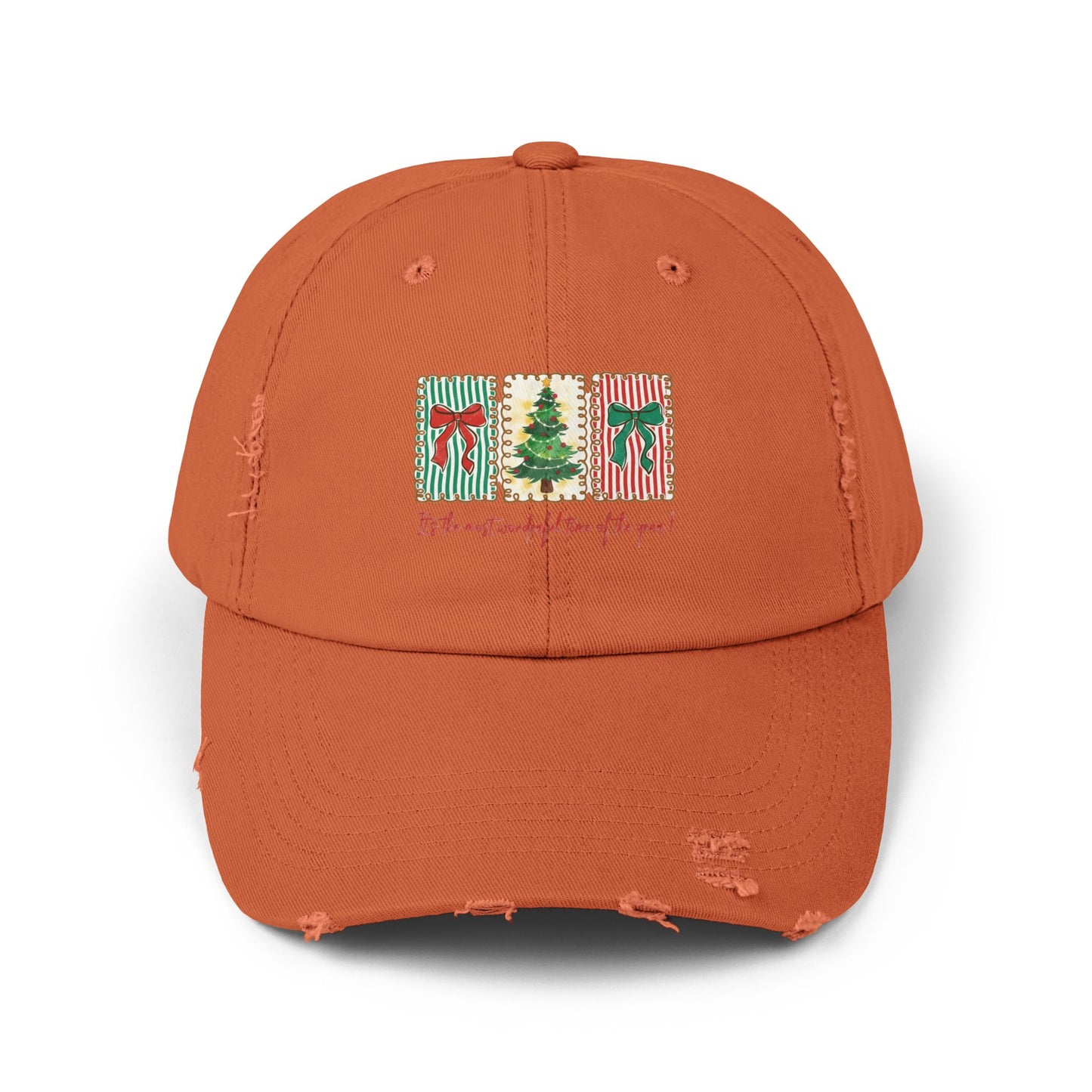 Festive Christmas Tree & Bow Design | It’s the Most Wonderful Time of the Year – Holiday Shirt, Mug, Tote & Home Decor Distressed cap