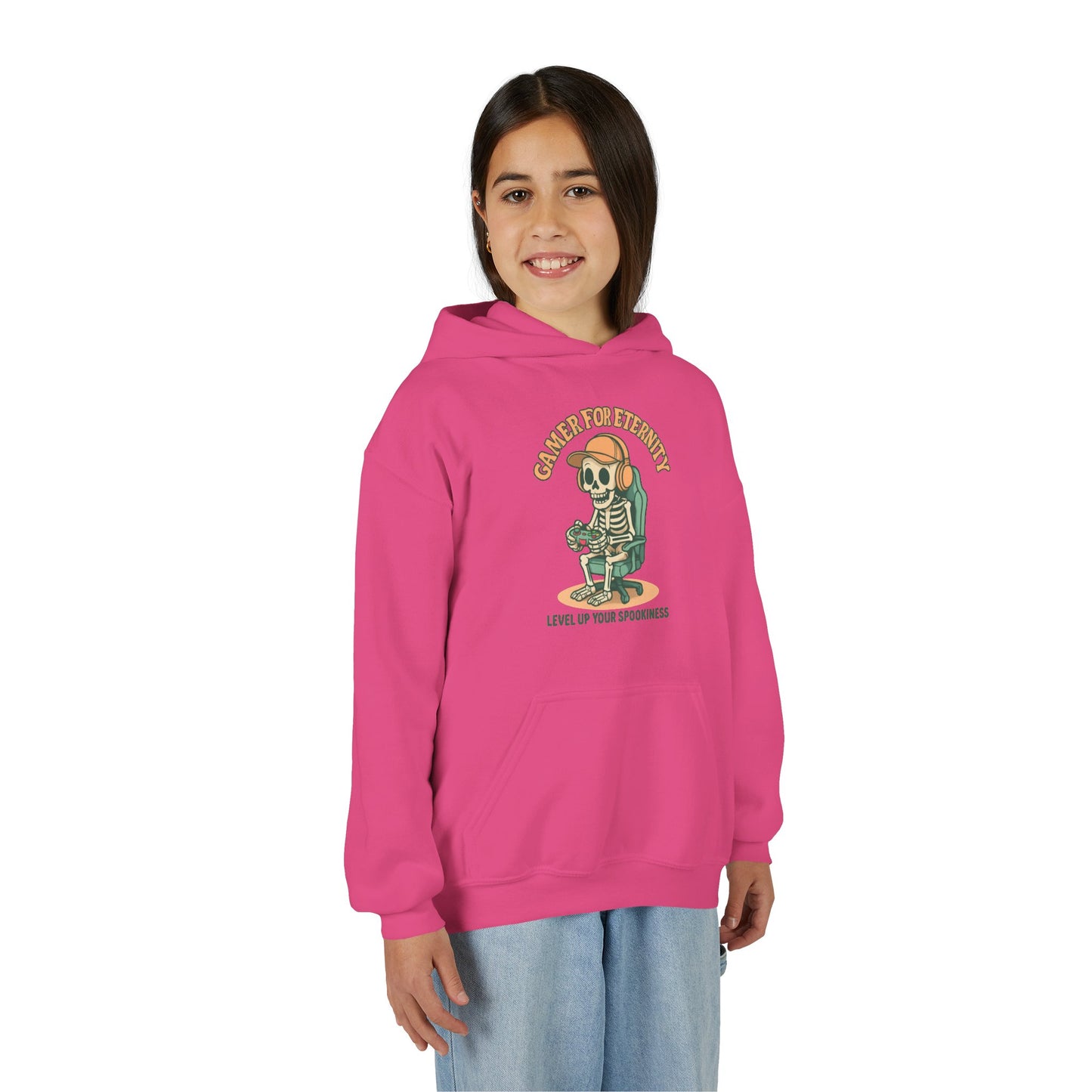 Cool Skeleton Gamer Youth Hoodie, Casual Streetwear, Perfect for Gamers, Halloween, Birthday, and Everyday Wear, Kids Hoodies