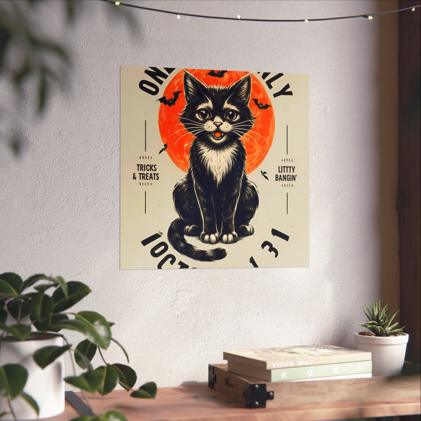 Halloween Black Cat Design | One Night Only October 31 Vintage Artwork Design Poster