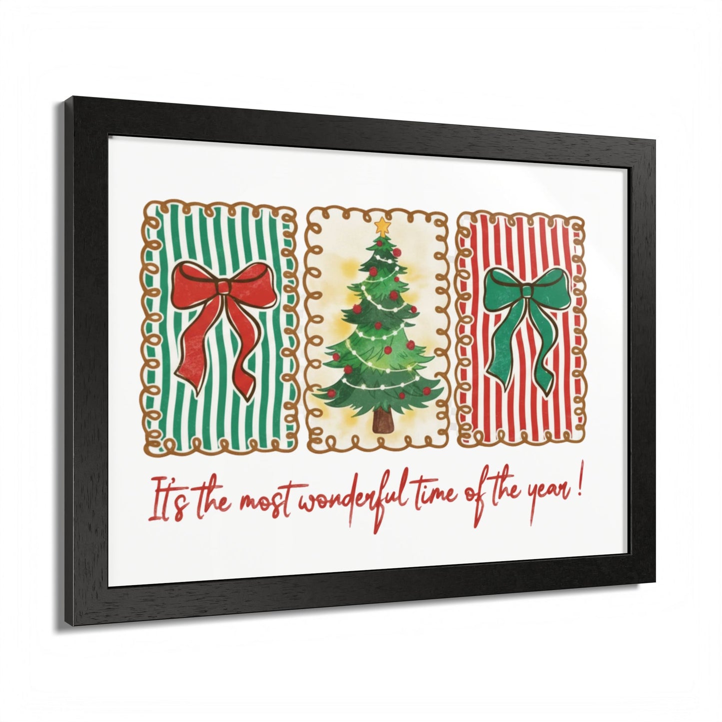 Festive Christmas Tree & Bow Design | It’s the Most Wonderful Time of the Year – Holiday Shirt, Mug, Tote & Home Decor Framed Print