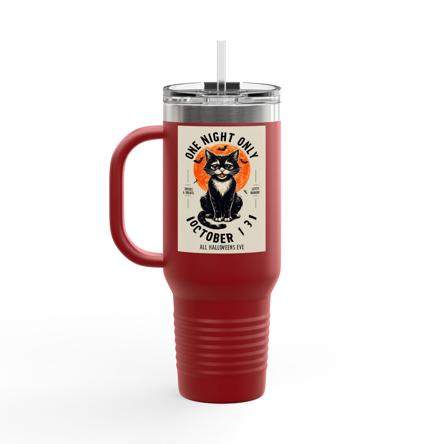 Halloween Black Cat Design | One Night Only October 31 Vintage Artwork Travel Mug