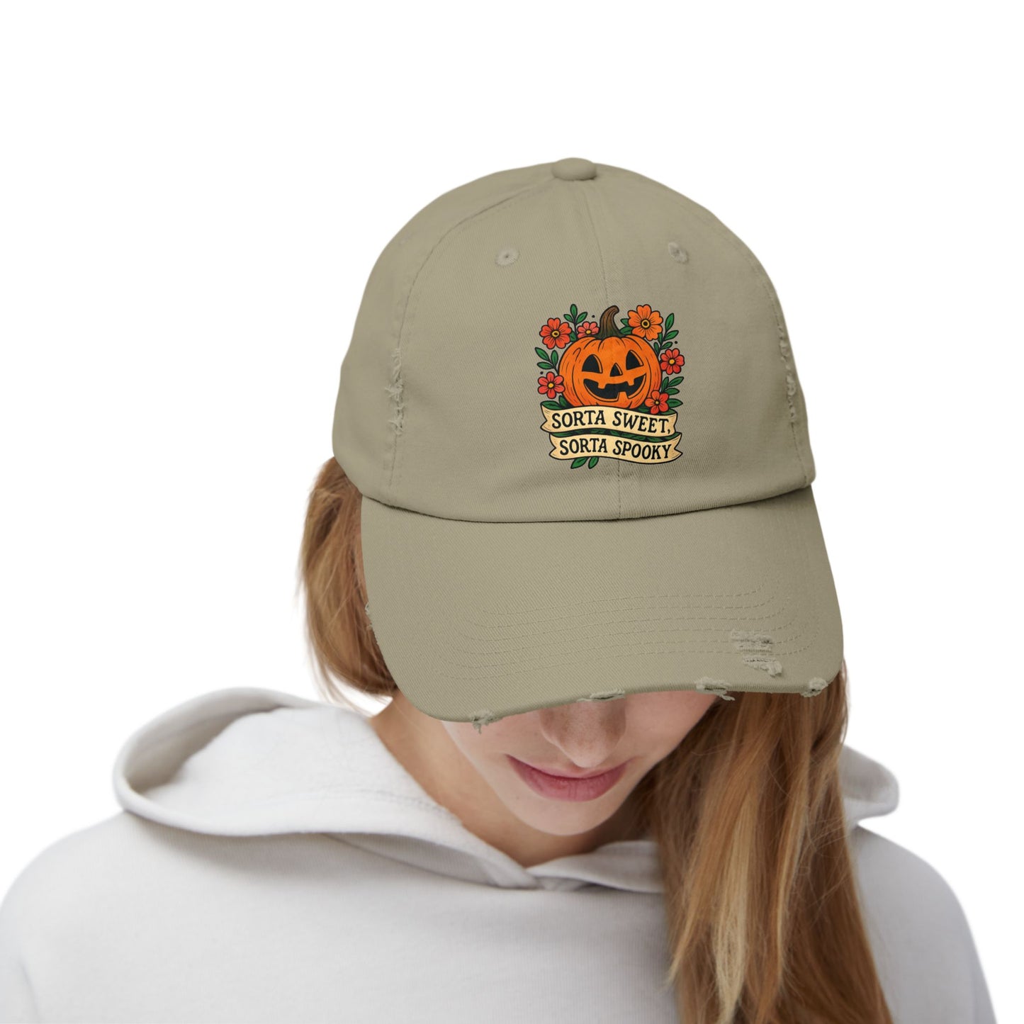 Cute Pumpkin Design – Sorta Sweet, Sorta Spooky Halloween Artwork Distressed cap