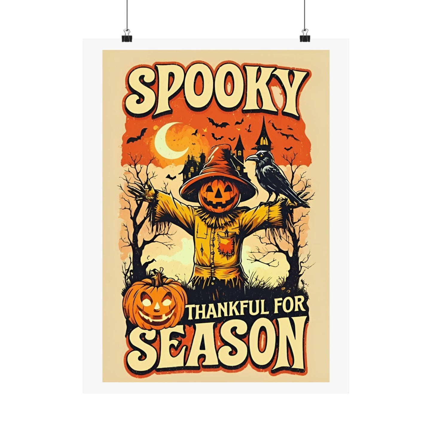 Spooky Thankful for the Season Halloween Scarecrow Vintage Design Poster