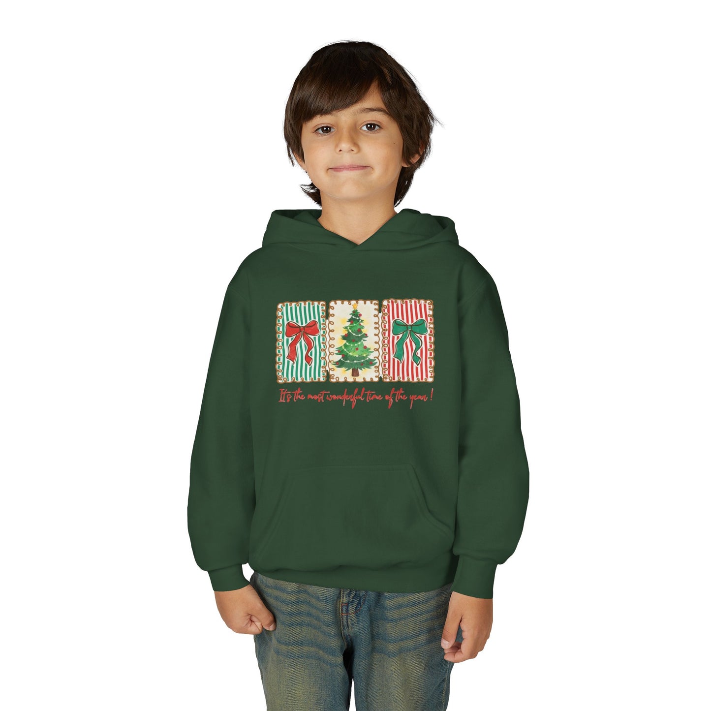 Festive Christmas Tree & Bow Design | It’s the Most Wonderful Time of the Year – Holiday Shirt, Mug, Tote & Home Decor Kids Hoodie