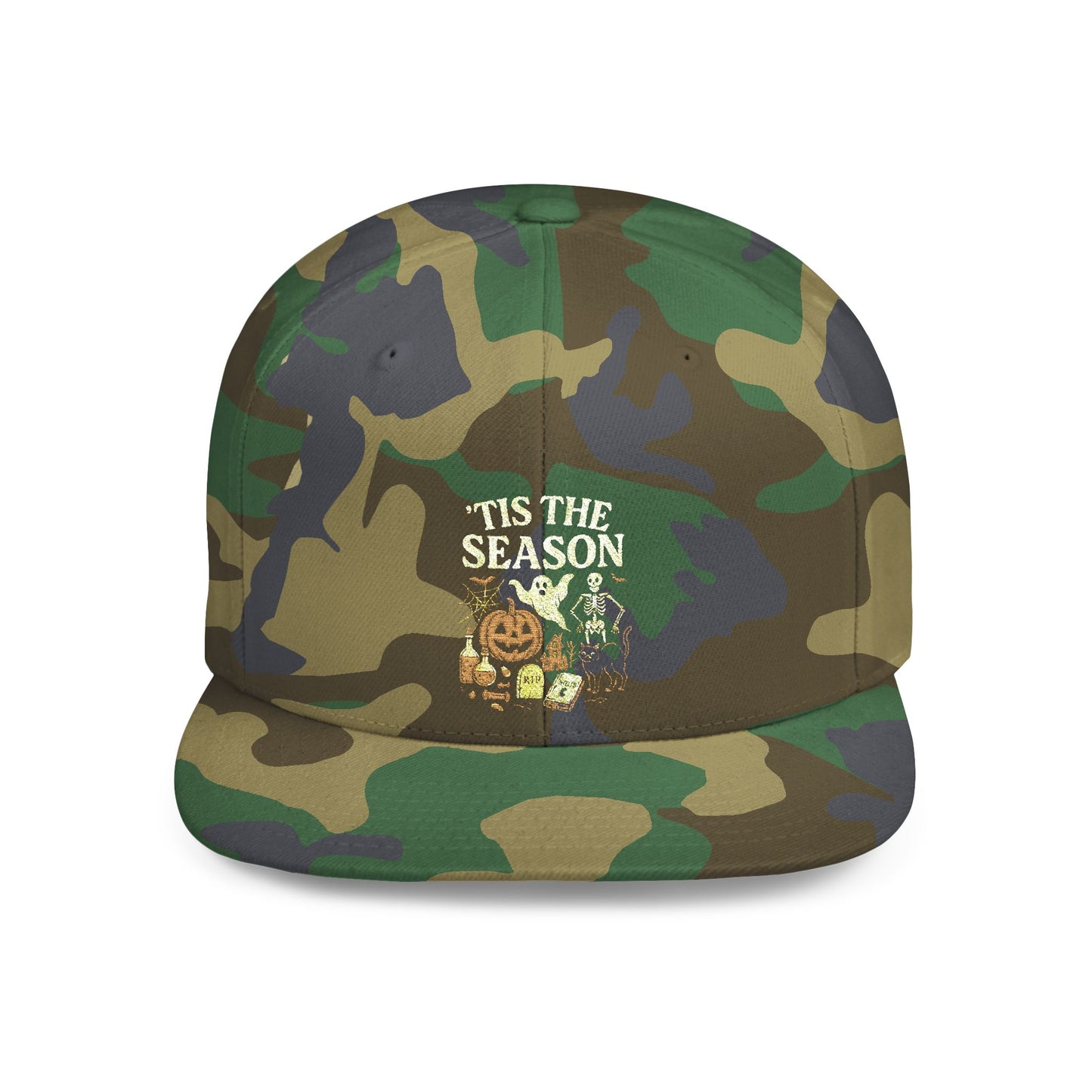 ‘Tis the Season Halloween  | Vintage Spooky Season Shirt with Ghost, Skeleton & Pumpkin | Retro Halloween Graphic Tee for Fall Snapback Cap
