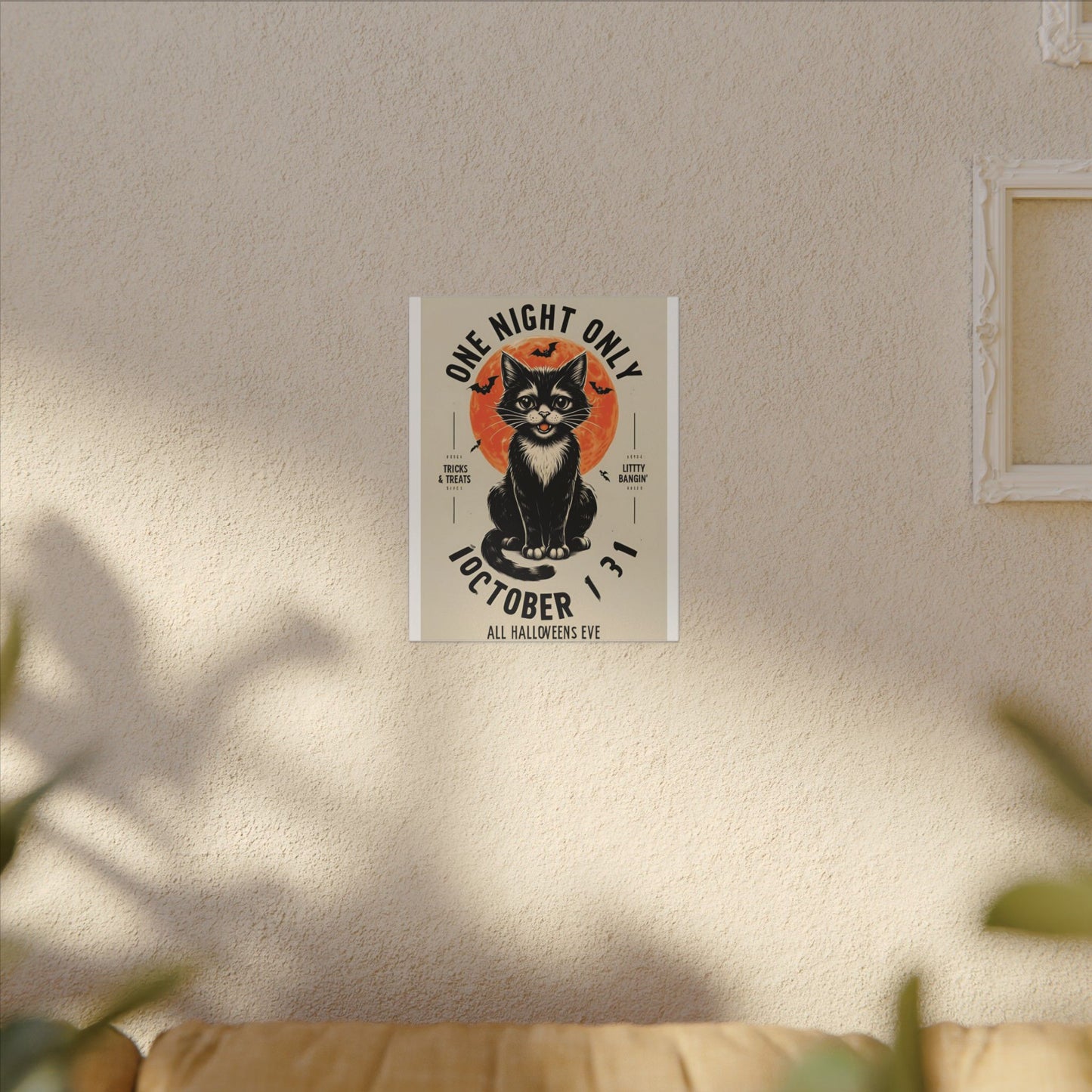 Halloween Black Cat Design | One Night Only October 31 Vintage Artwork Canvas Print