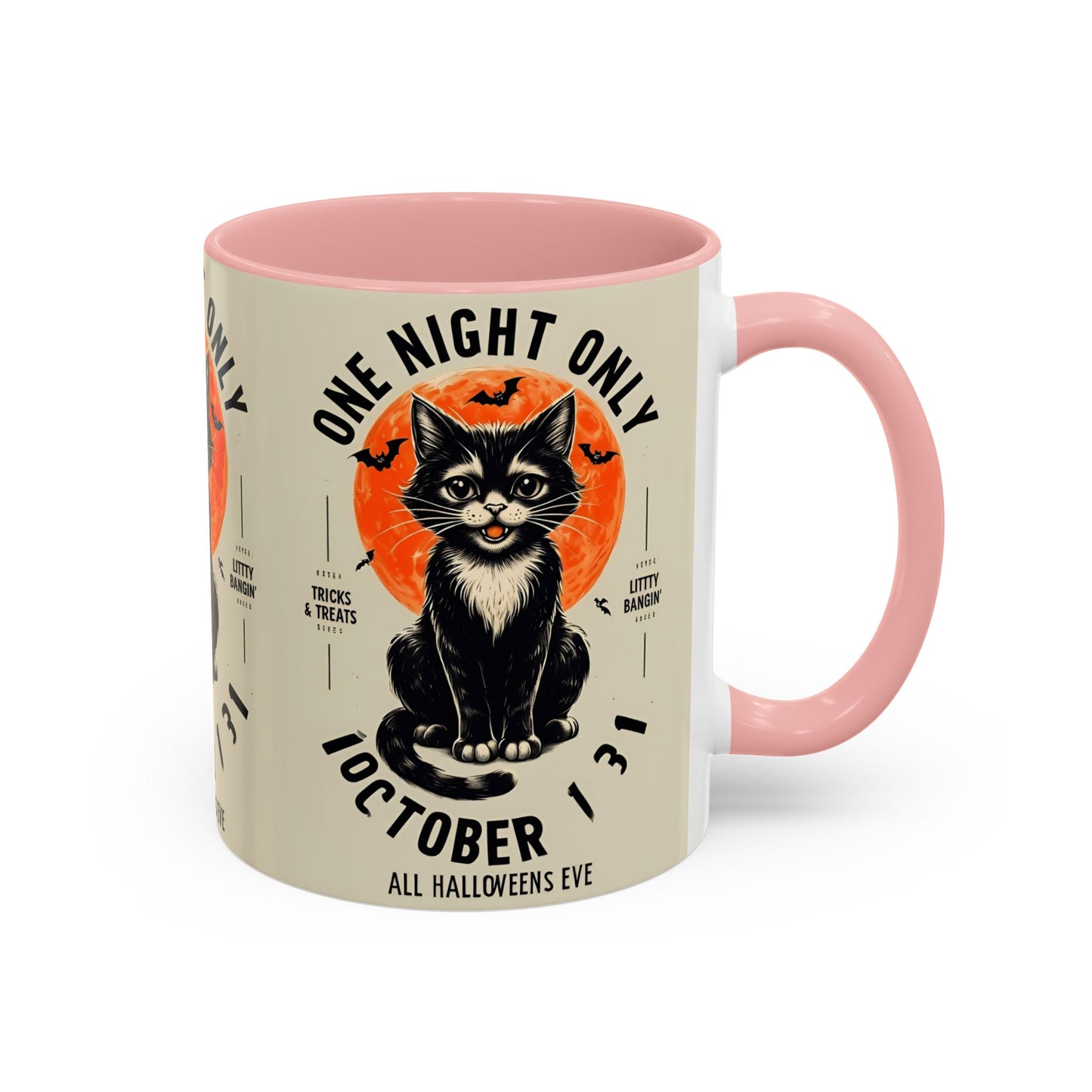 Halloween Black Cat Design | One Night Only October 31 Vintage Artwork Accent Mug