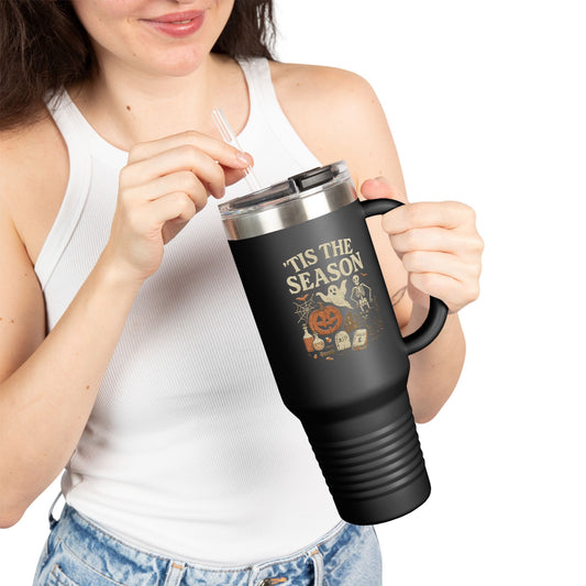 ‘Tis the Season Halloween Design | Vintage Spooky Season Ghost & Skeleton Artwork | Retro Halloween Apparel & Gift Idea Travel Mug