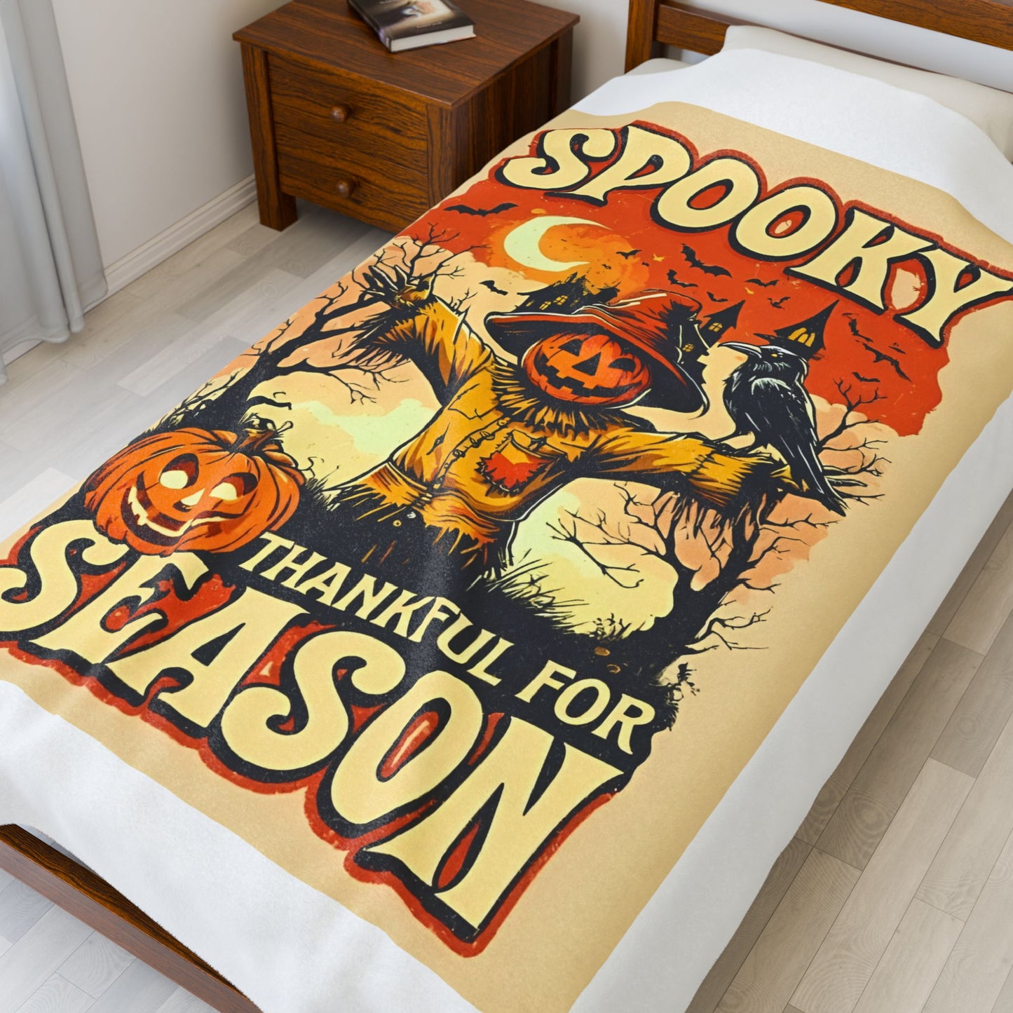 Spooky Thankful for the Season  – Halloween Pumpkin Scarecrow Poster | Autumn Fall Décor Blanket
