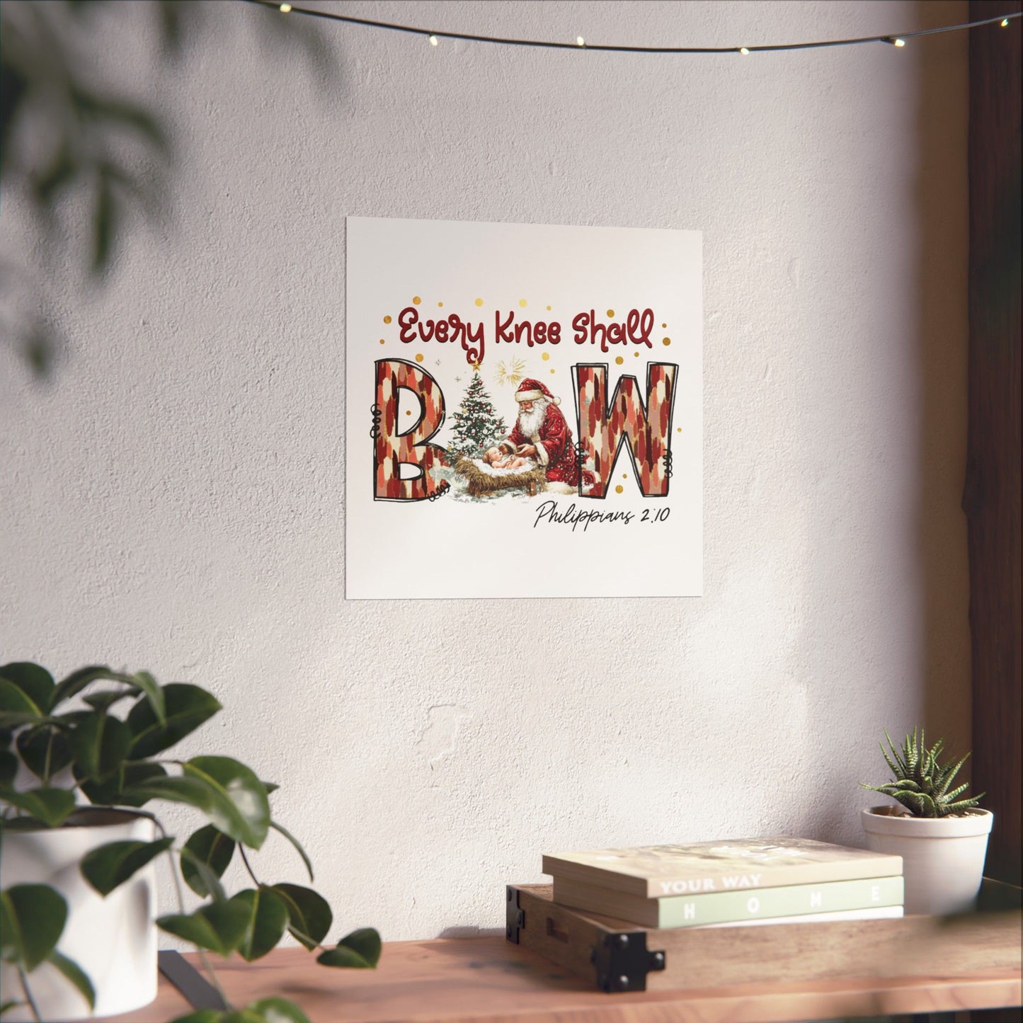 Every Knee Shall Bow Philippians 2:10 | Christian Christmas Design with Santa & Baby Jesus | Faith-Based Holiday Gift Poster