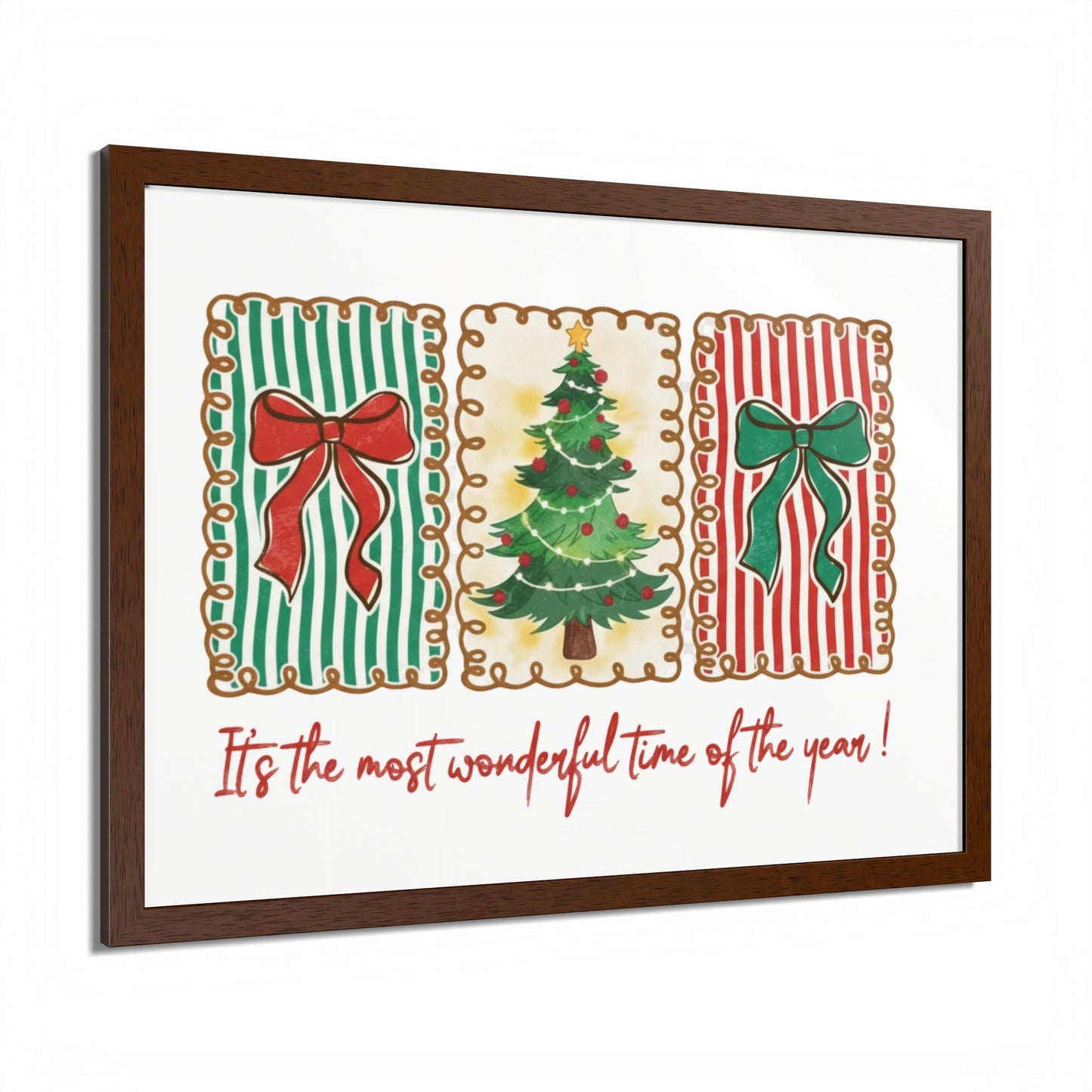 Festive Christmas Tree & Bow Design | It’s the Most Wonderful Time of the Year – Holiday Shirt, Mug, Tote & Home Decor Framed Print