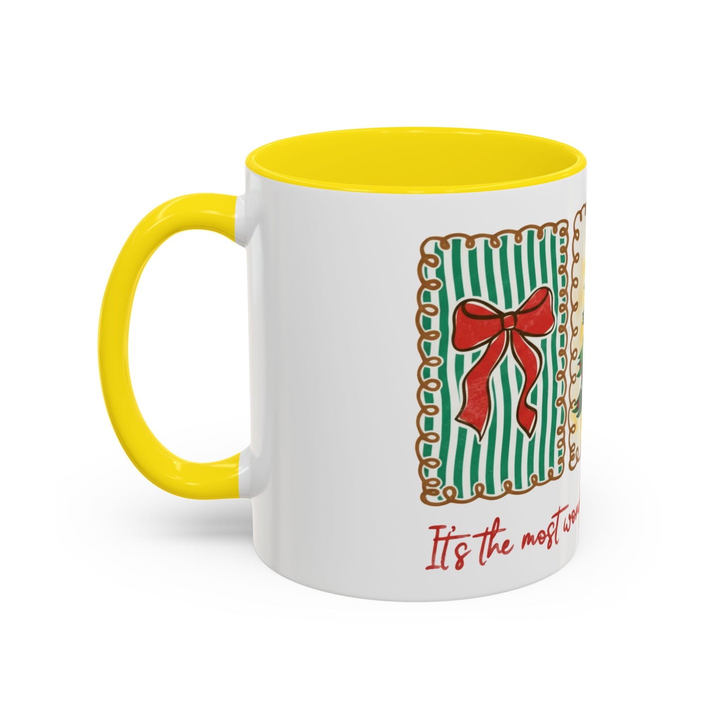 Festive Christmas Tree & Bow Design | It’s the Most Wonderful Time of the Year – Holiday Shirt, Mug, Tote & Home Decor Accent Mug
