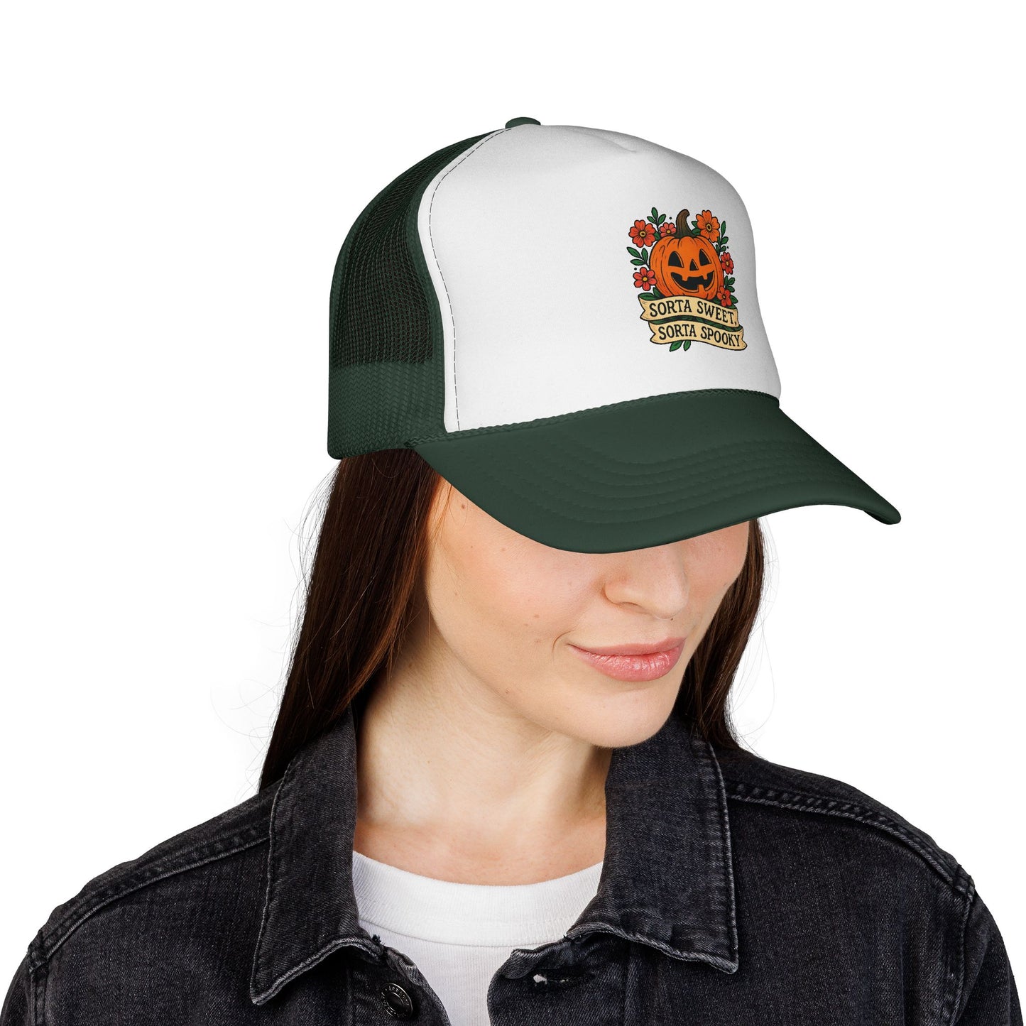 Cute Pumpkin Design – Sorta Sweet, Sorta Spooky Halloween Artwork Trucker Hat printed