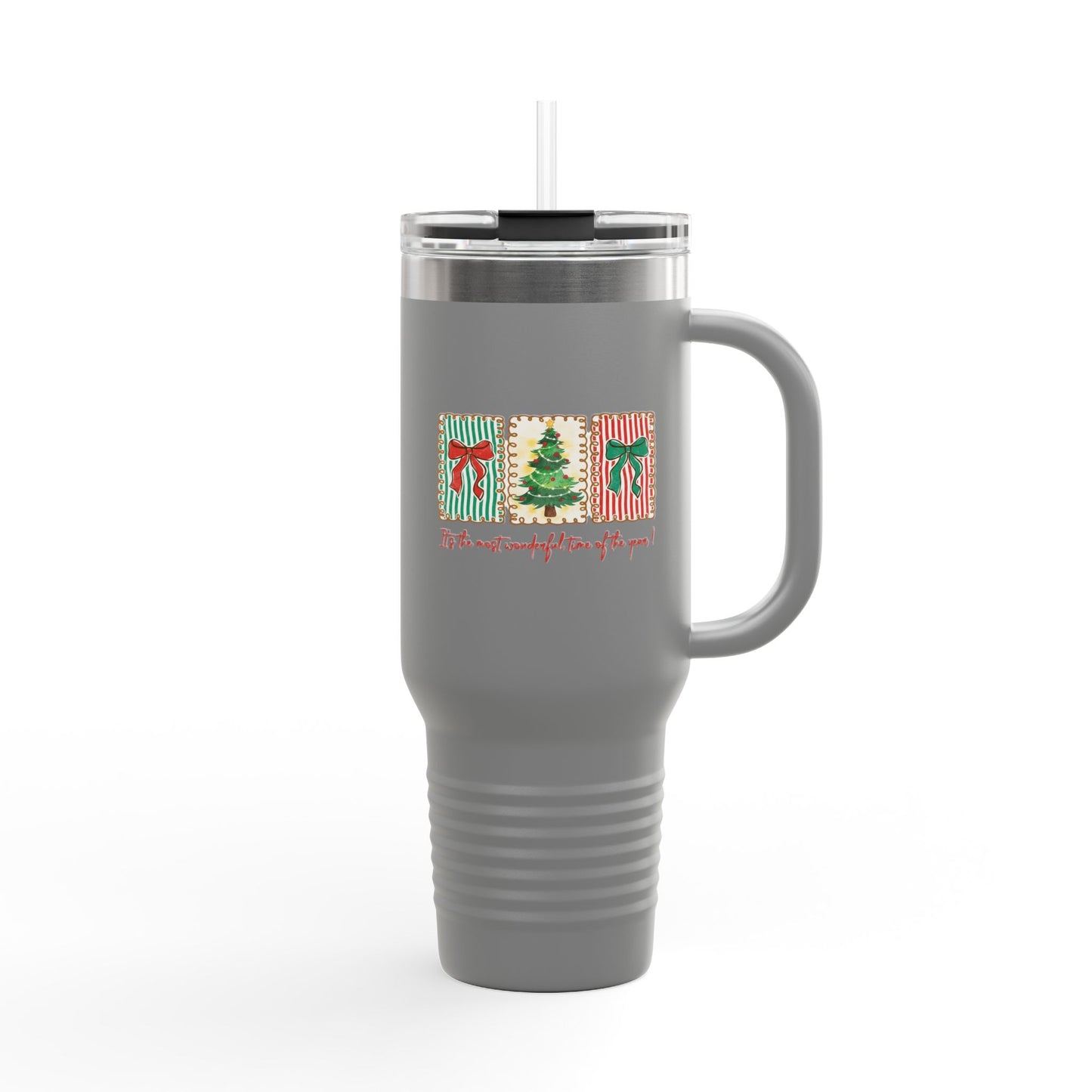 Festive Christmas Tree & Bow Design | It’s the Most Wonderful Time of the Year – Holiday Shirt, Mug, Tote & Home Decor Travel Mug