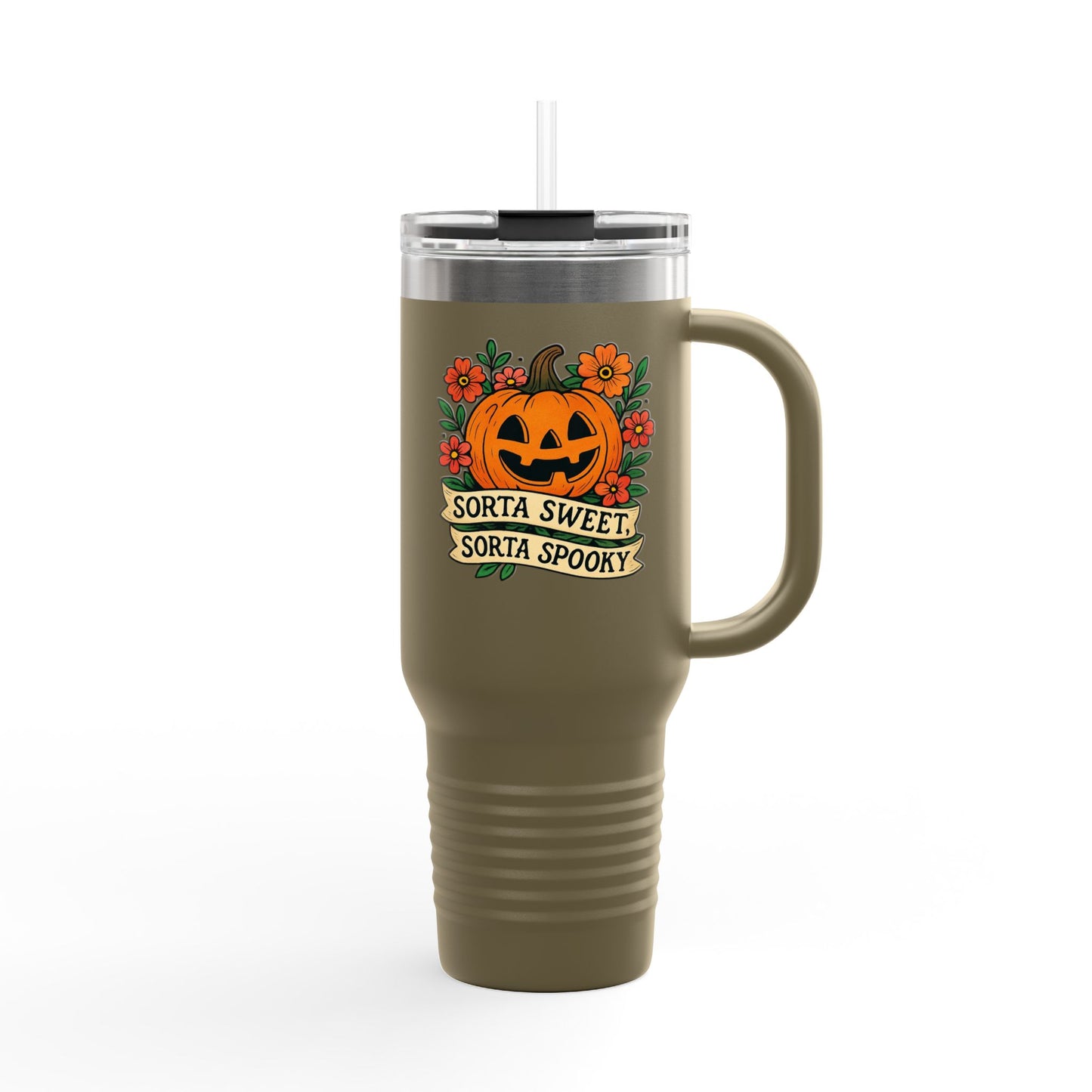 Spooky Floral Insulated Travel Mug - 40oz, Halloween Coffee Cup, Fall Drink Mug, Cute Travel Tumbler, Gift for Witchy Friends, Travel Mug