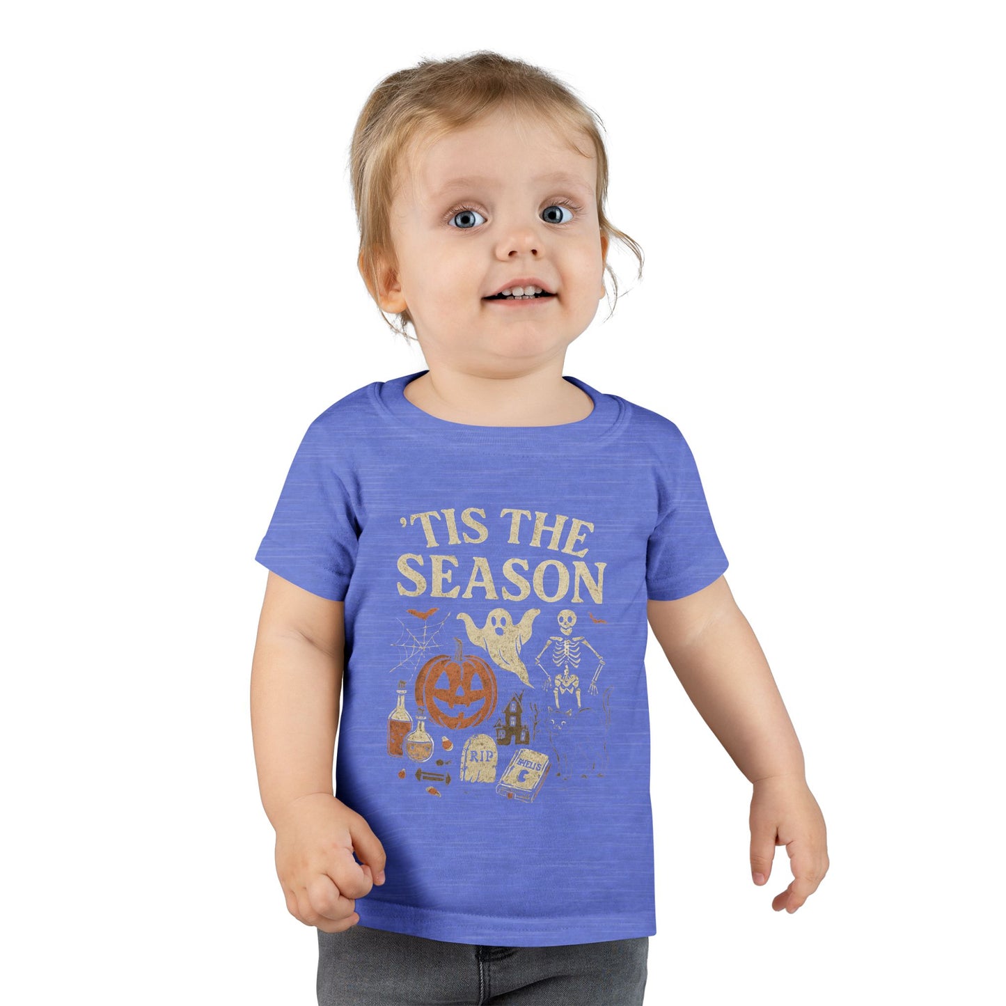 ‘Tis the Season Halloween T‑Shirt | Vintage Spooky Season Shirt with Ghost, Skeleton & Pumpkin | Retro Halloween Graphic Tee for Fall Toddler T-Shirt