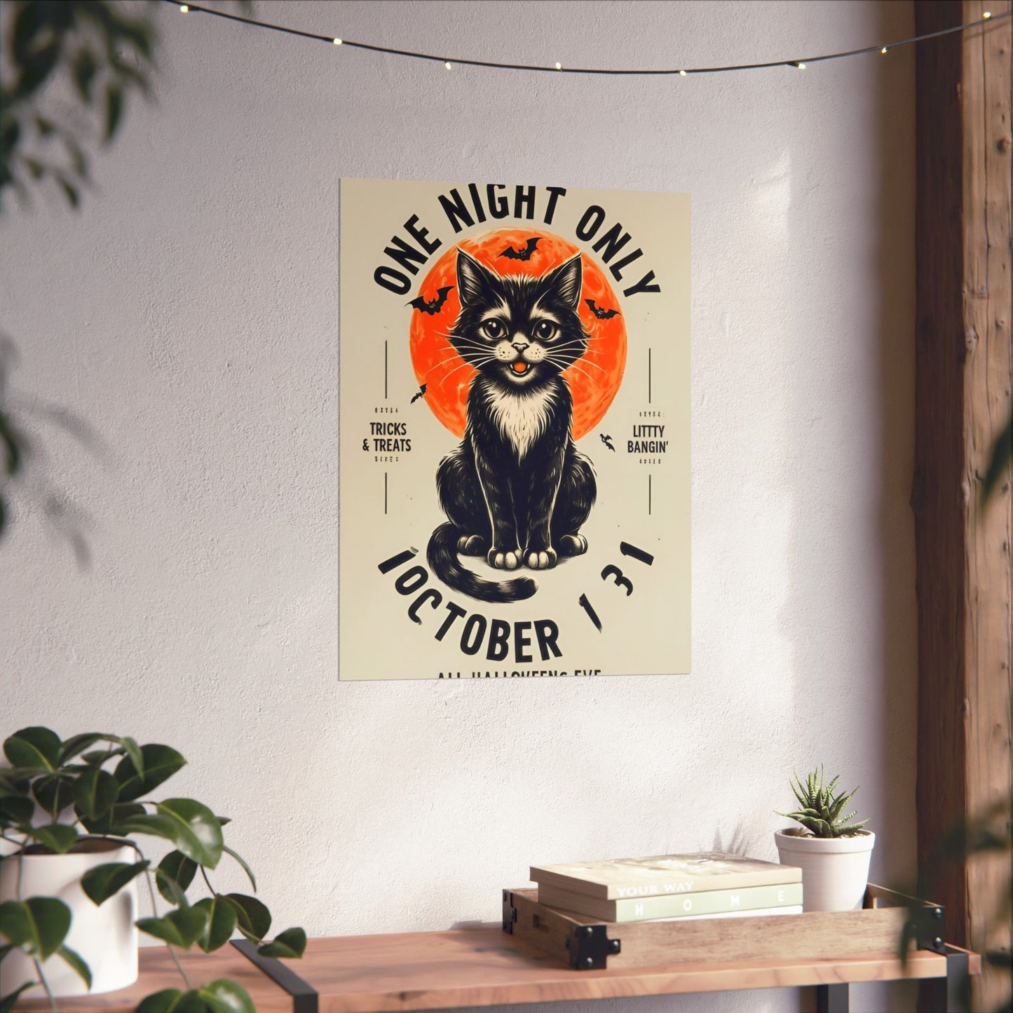Halloween Black Cat Design | One Night Only October 31 Vintage Artwork Design Poster