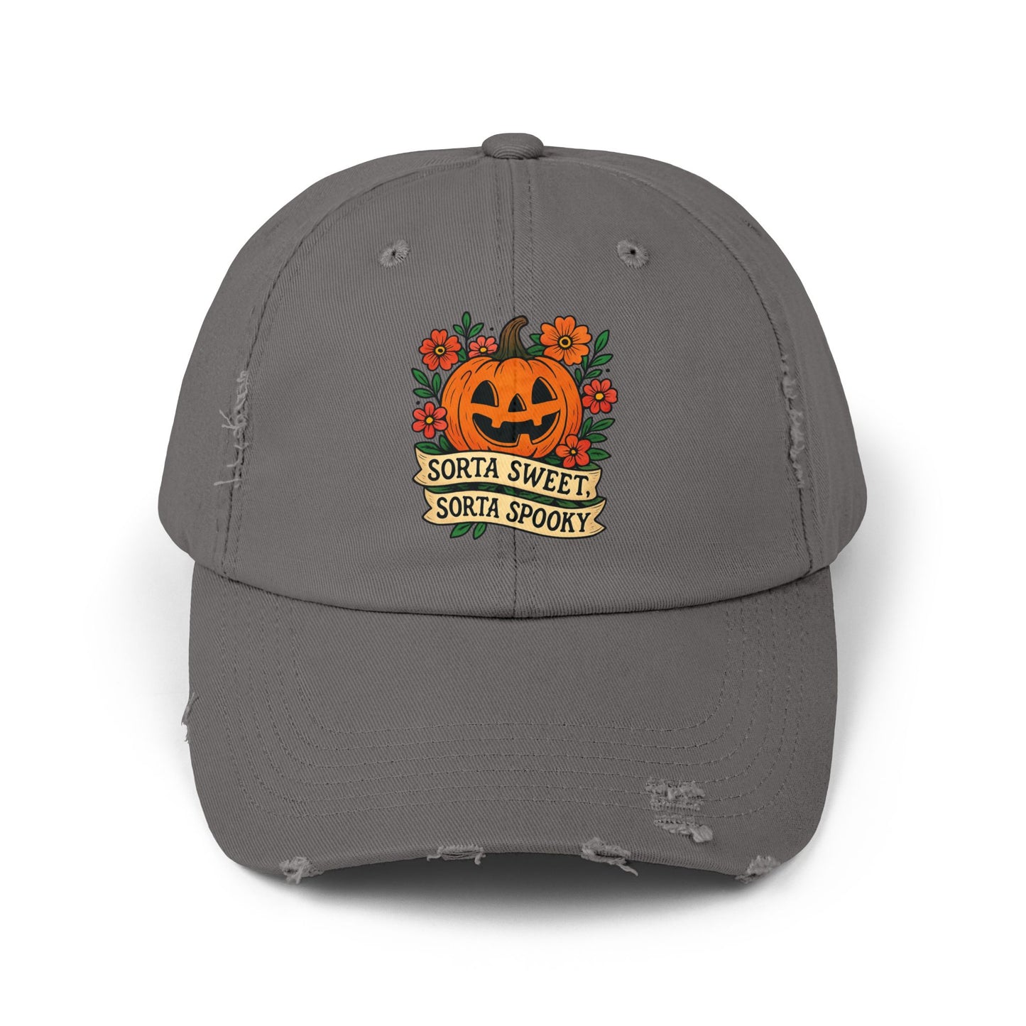 Cute Pumpkin Design – Sorta Sweet, Sorta Spooky Halloween Artwork Distressed cap