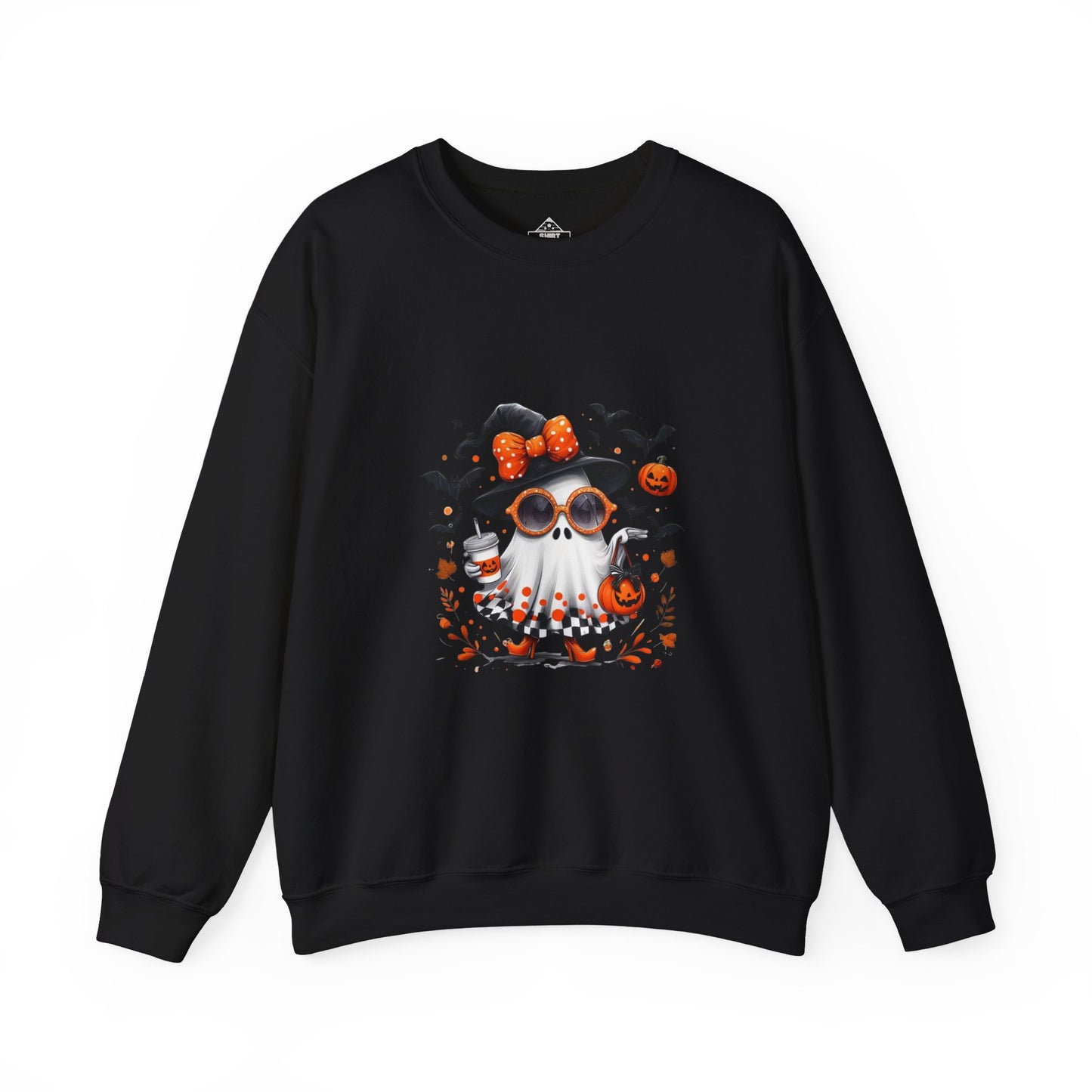 Trendy Halloween Ghost with Witch  and Sunglasses | Cute Spooky Chic Pumpkin Art Print | Fashion Ghost Fall Aesthetic Design