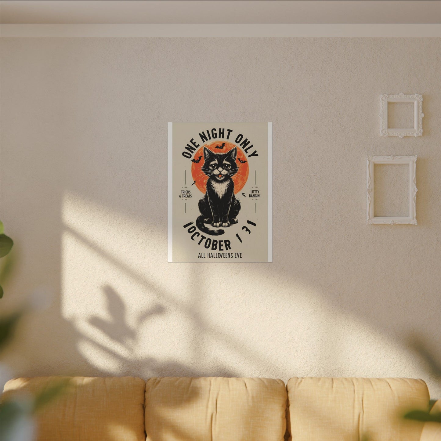 Halloween Black Cat Design | One Night Only October 31 Vintage Artwork Canvas Print