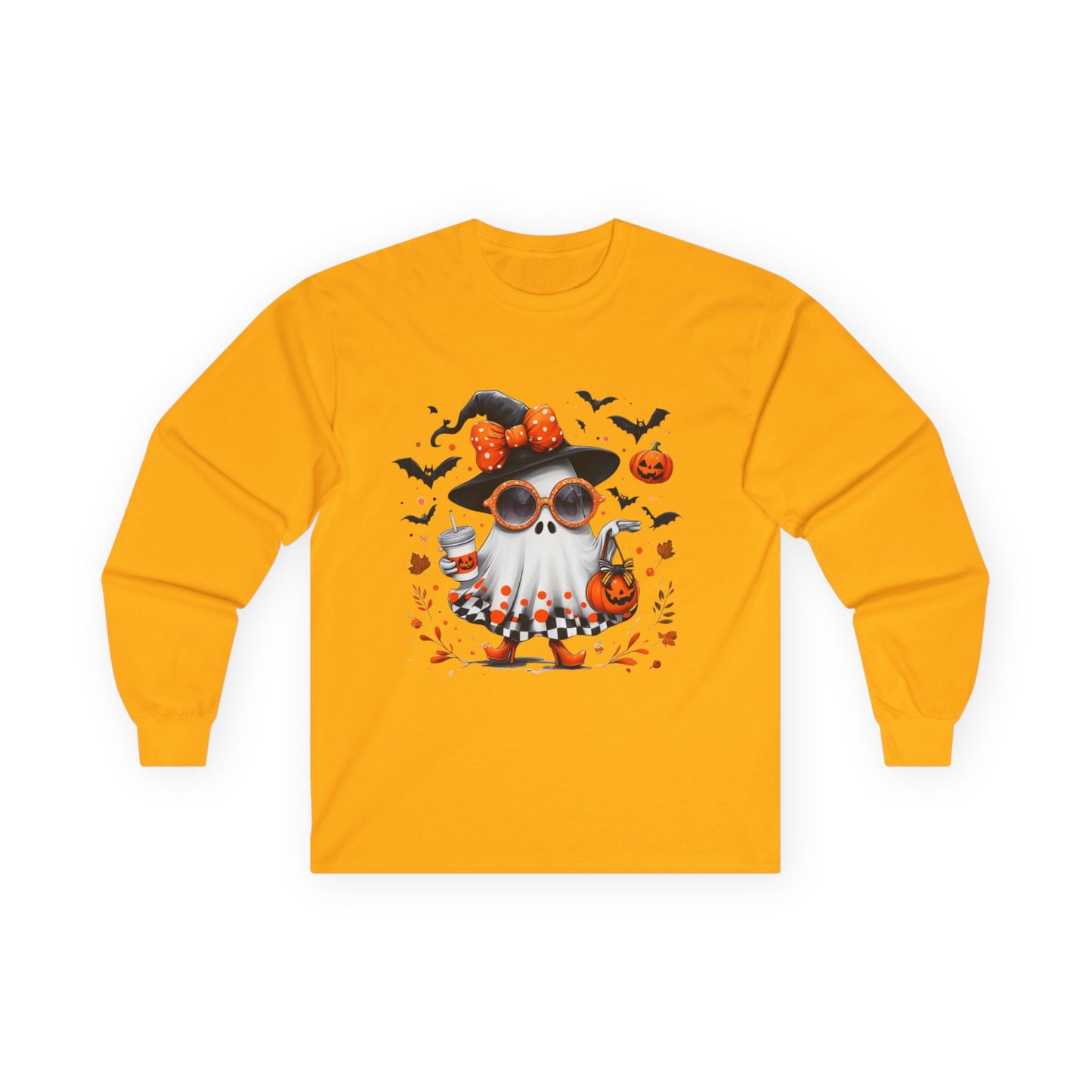 Trendy Halloween Ghost with Witch  Sunglasses | Cute Spooky Chic Pumpkin Art Print | Fashion Ghost Fall Aesthetic Design