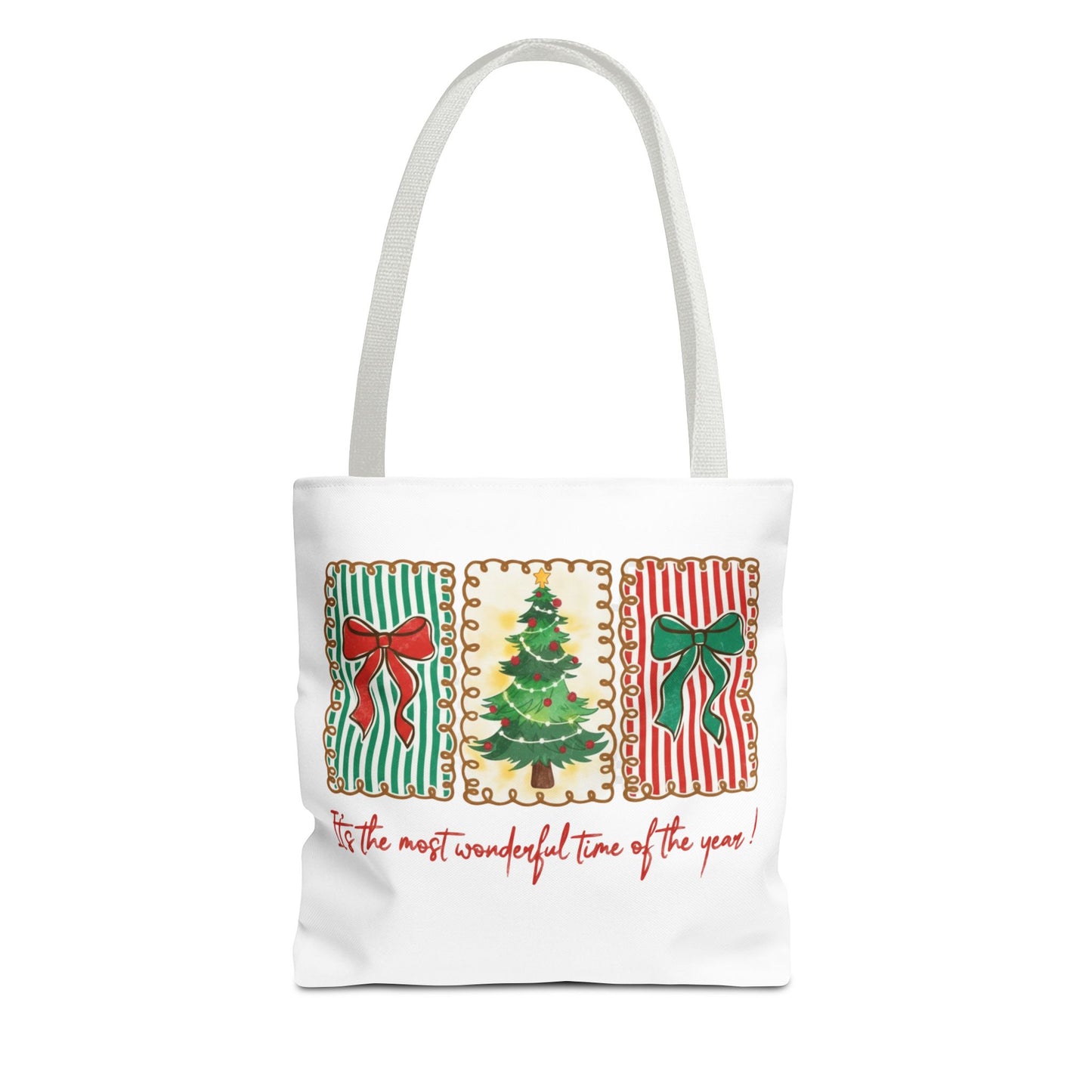 Festive Christmas Tree & Bow Design | It’s the Most Wonderful Time of the Year – Holiday Shirt, Mug, Tote & Home Decor Tote Bags