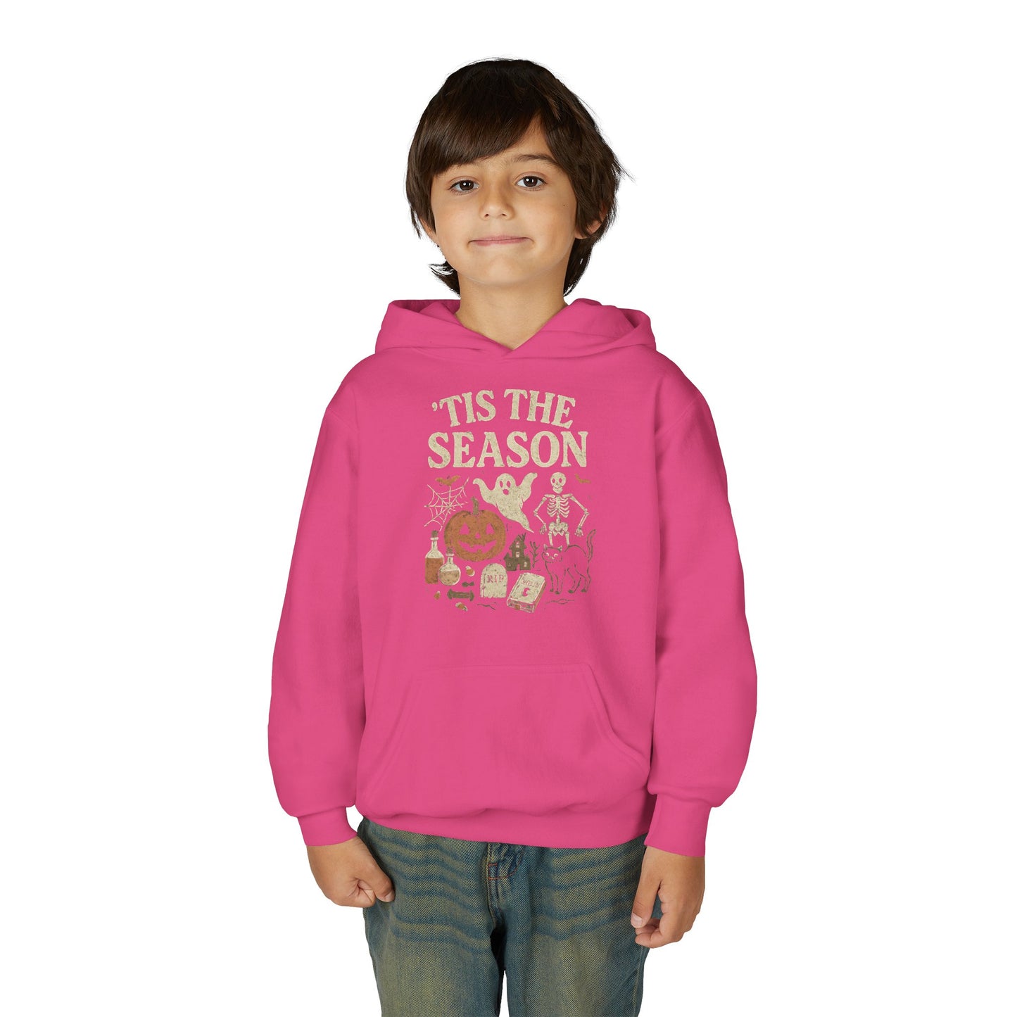 ‘Tis the Season Halloween  | Vintage Spooky Season Shirt with Ghost, Skeleton & Pumpkin | Retro Halloween Graphic Tee for Fall Kids Hoodie