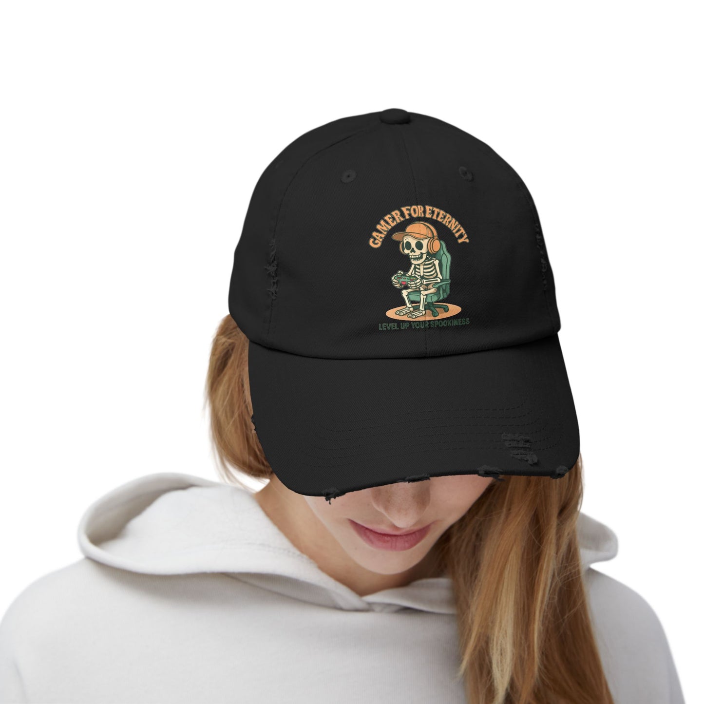 Unisex Distressed Cap Featuring 'Cancer for Eternity' Design – Quirky, Casual Headwear for Everyday Wear, Gifts, Festivals, and More, Distressed cap