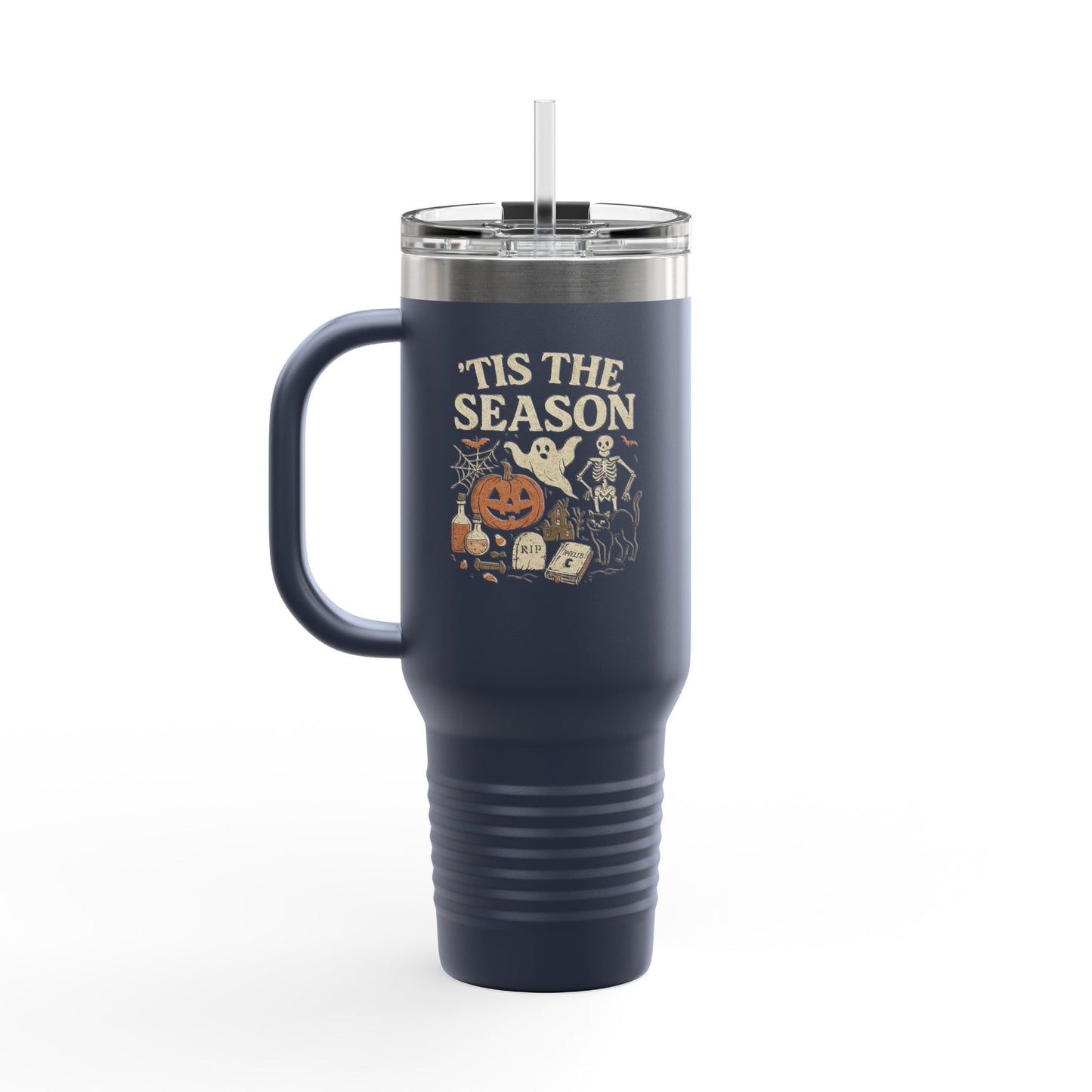 ‘Tis the Season Halloween Design | Vintage Spooky Season Ghost & Skeleton Artwork | Retro Halloween Apparel & Gift Idea Travel Mug
