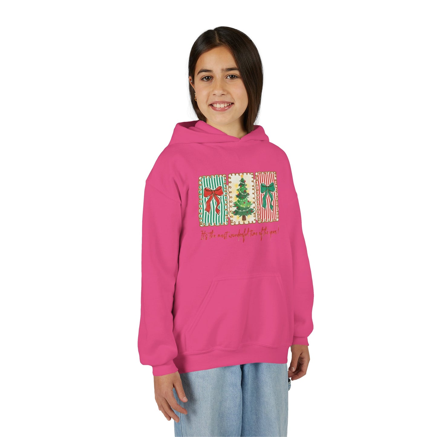 Festive Christmas Tree & Bow Design | It’s the Most Wonderful Time of the Year – Holiday Shirt, Mug, Tote & Home Decor Kids Hoodie
