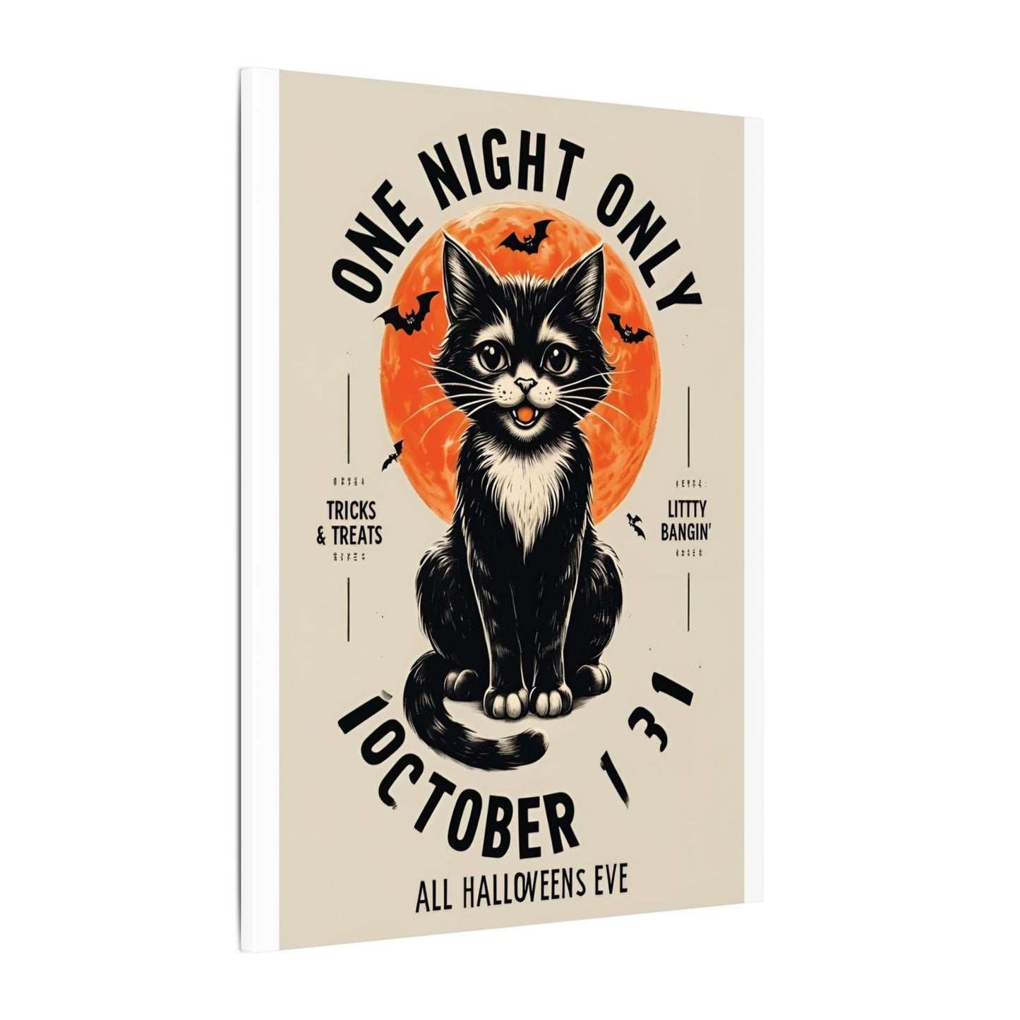 Halloween Black Cat Design | One Night Only October 31 Vintage Artwork Canvas Print