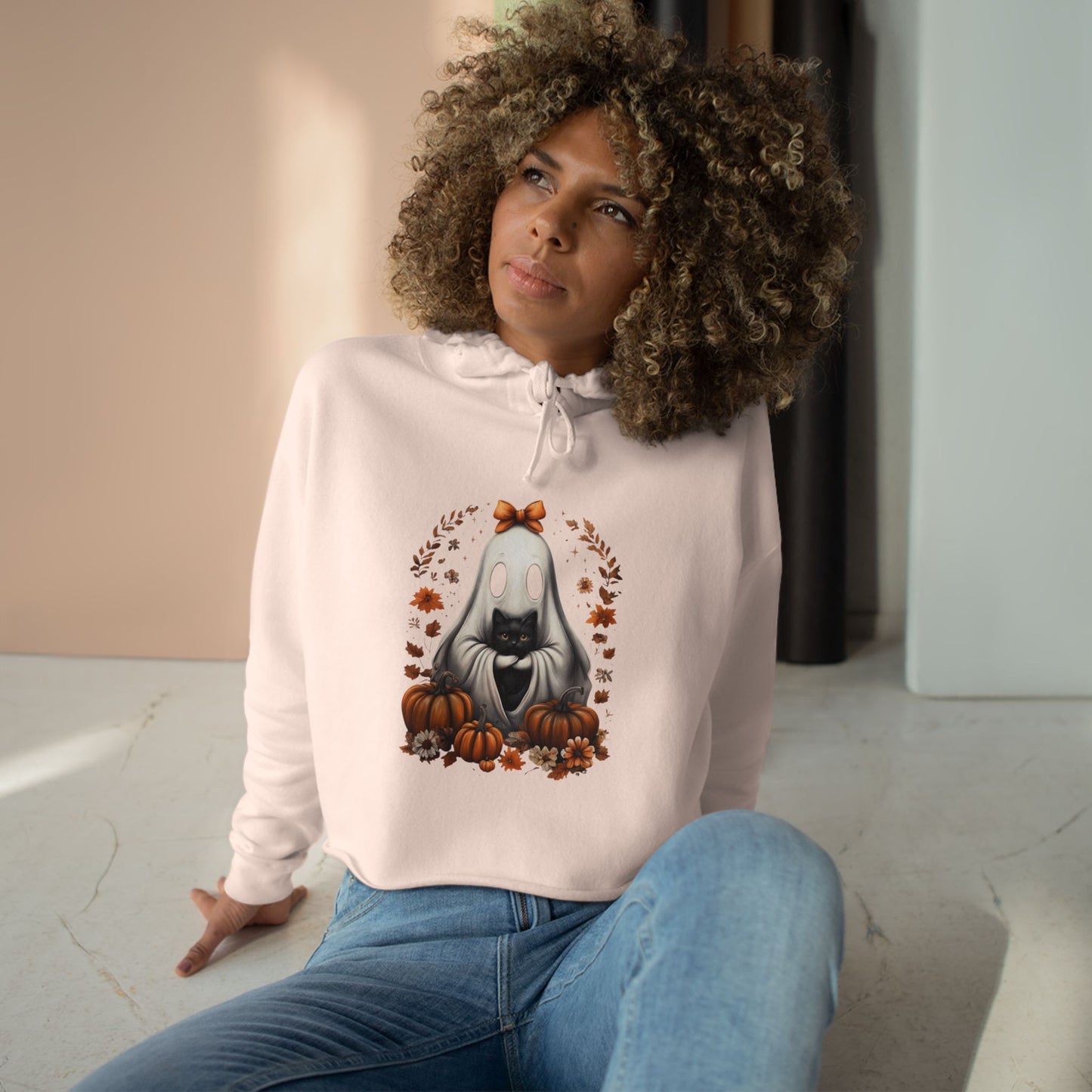 Cute Ghost and Black Cat Halloween  | Cozy Fall Pumpkin Shirt | Spooky Season Aesthetic Apparel Gift for Halloween Lovers