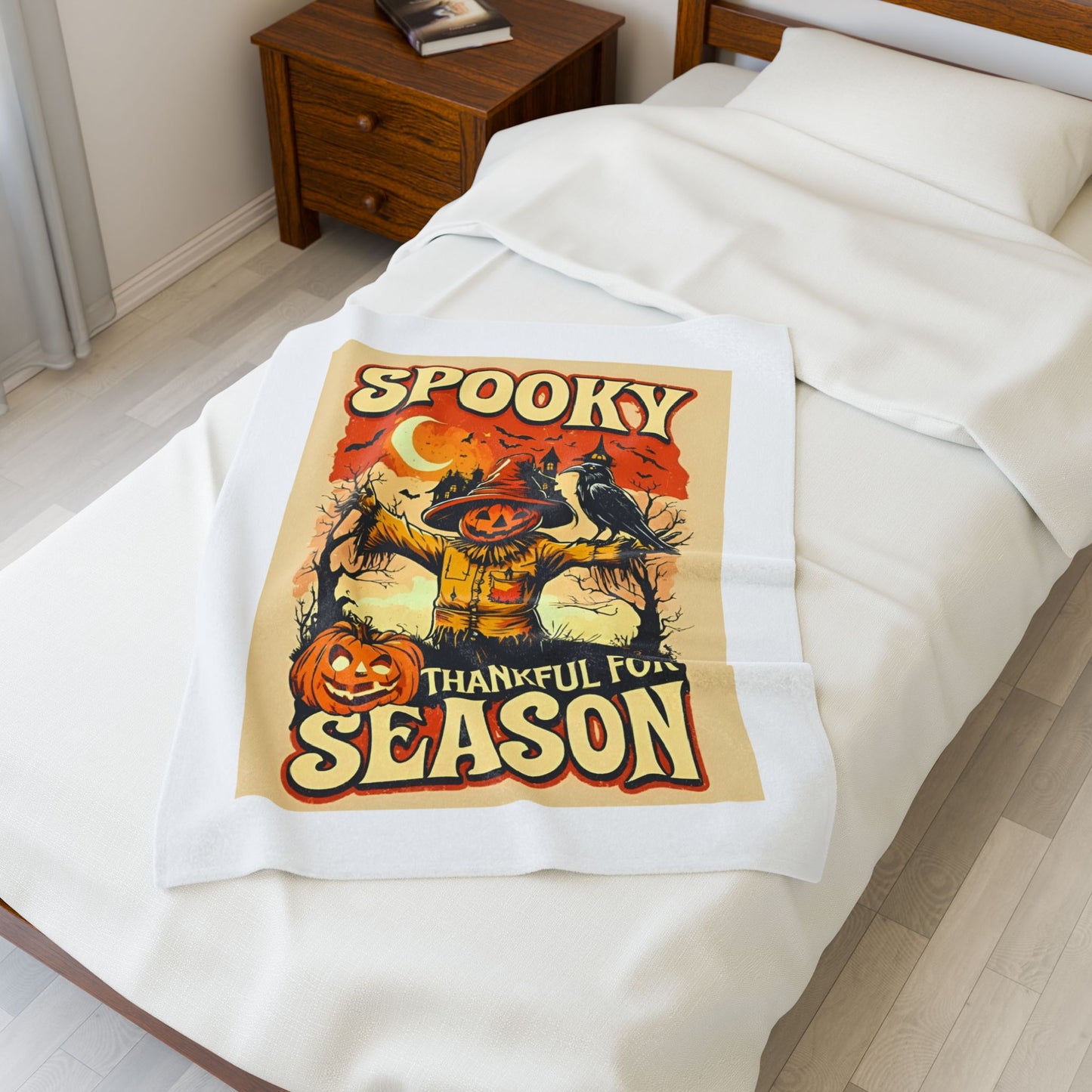 Spooky Thankful for the Season  – Halloween Pumpkin Scarecrow Poster | Autumn Fall Décor Blanket