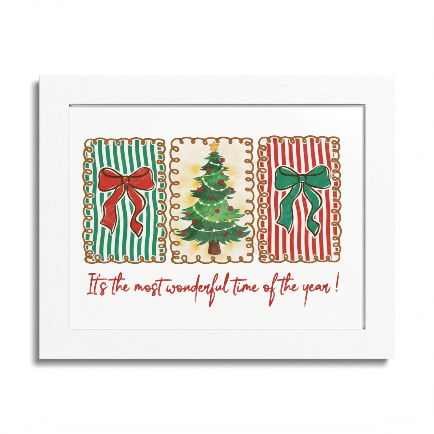 Festive Christmas Tree & Bow Design | It’s the Most Wonderful Time of the Year – Holiday Shirt, Mug, Tote & Home Decor Framed Print