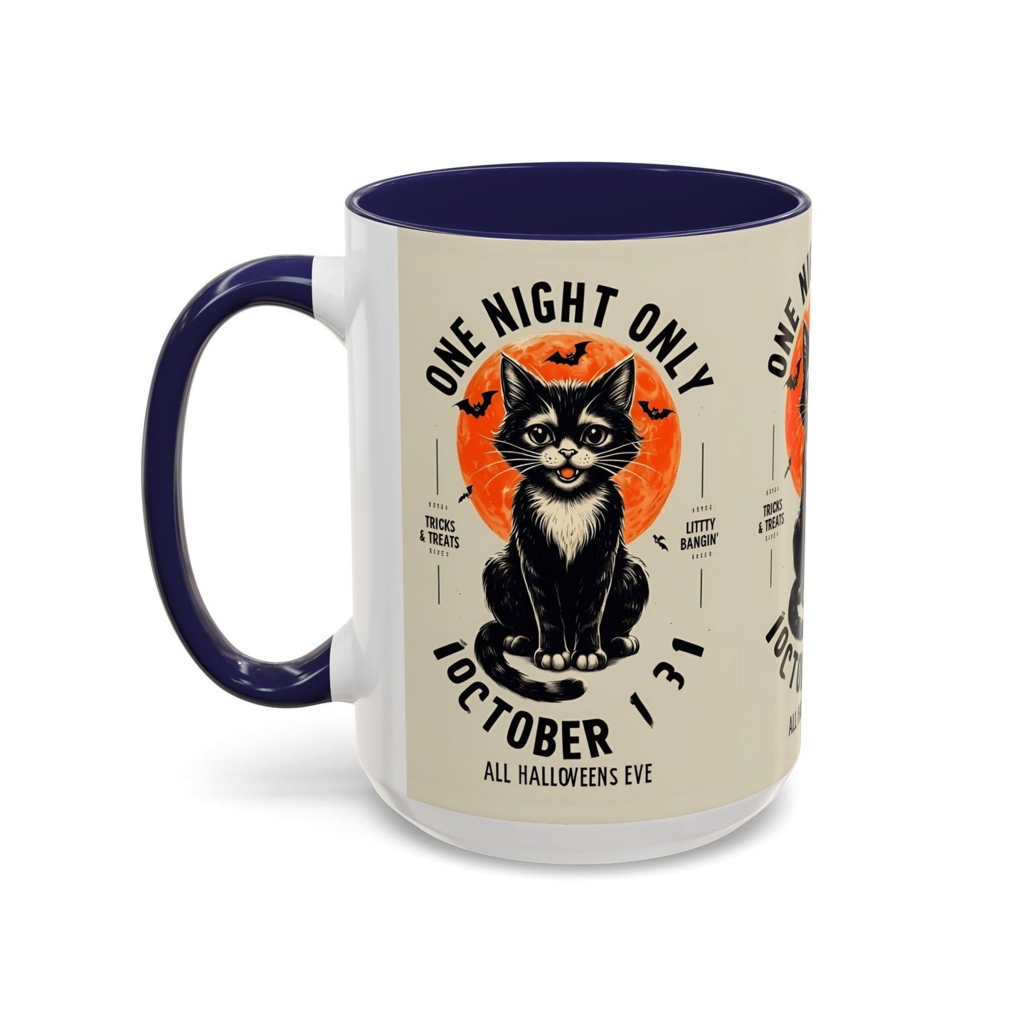 Halloween Black Cat Design | One Night Only October 31 Vintage Artwork Accent Mug
