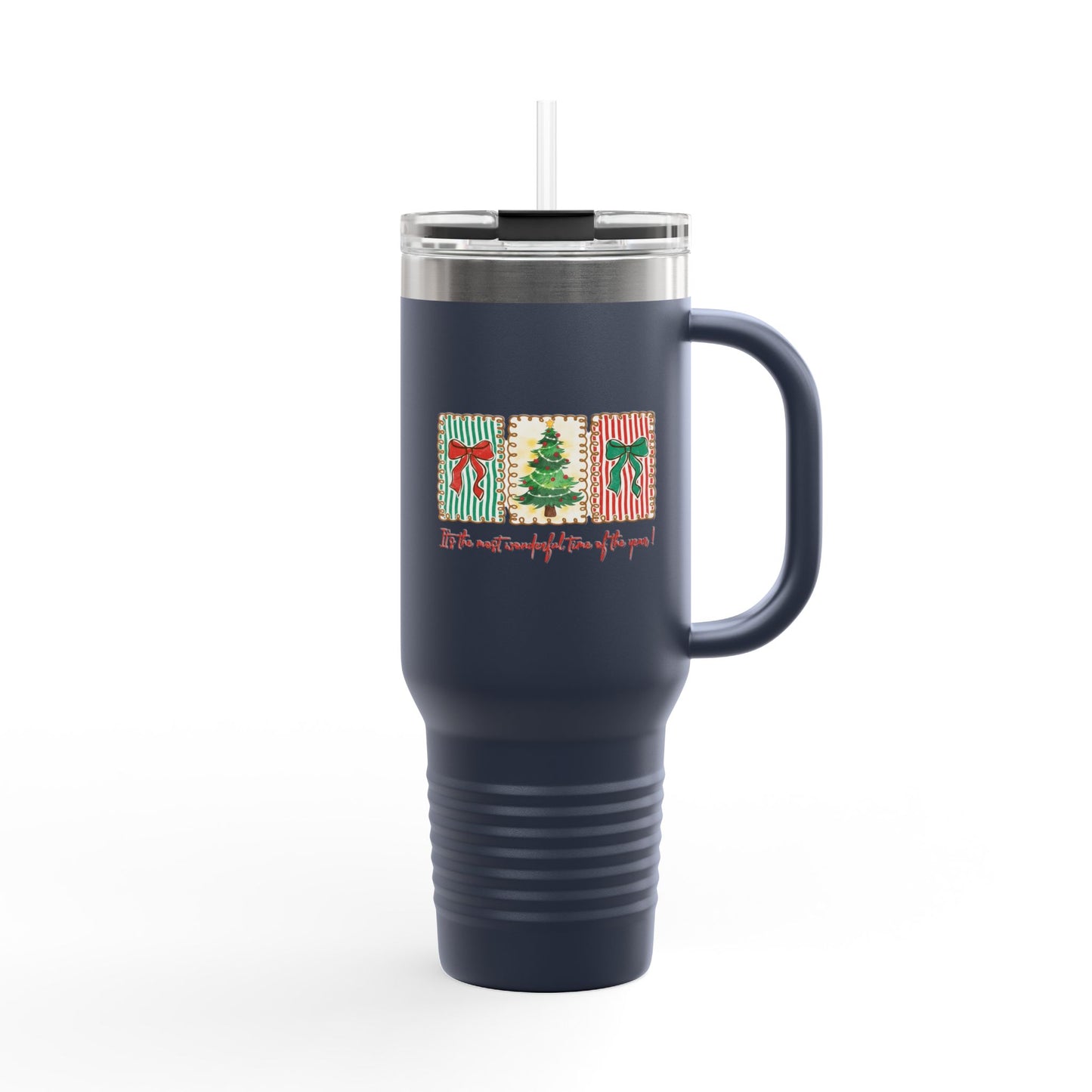Festive Christmas Tree & Bow Design | It’s the Most Wonderful Time of the Year – Holiday Shirt, Mug, Tote & Home Decor Travel Mug