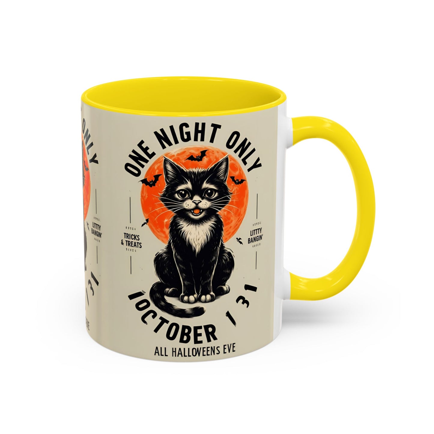 Halloween Black Cat Design | One Night Only October 31 Vintage Artwork Accent Mug