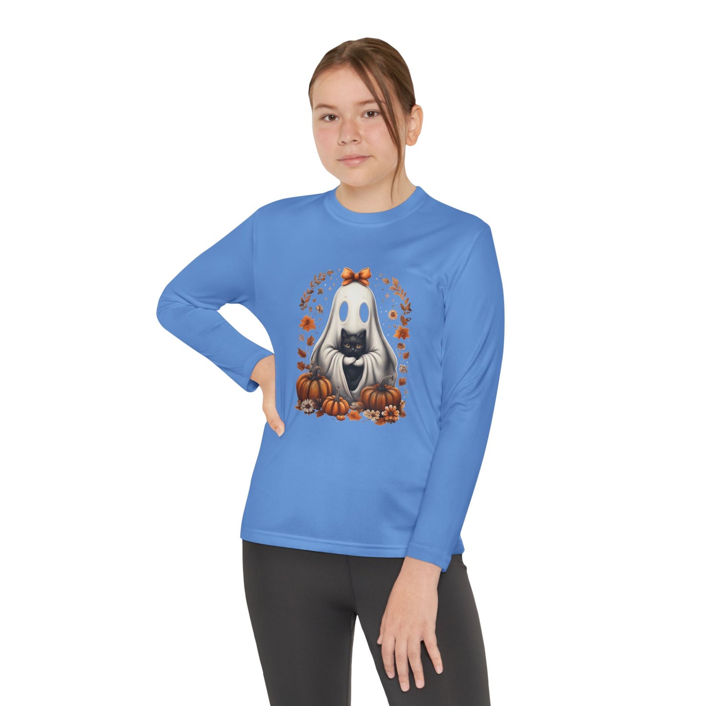 Cute Ghost and Black Cat Halloween T-Shirt | Cozy Fall Pumpkin Shirt | Spooky Season Aesthetic Apparel Gift for Halloween Lovers