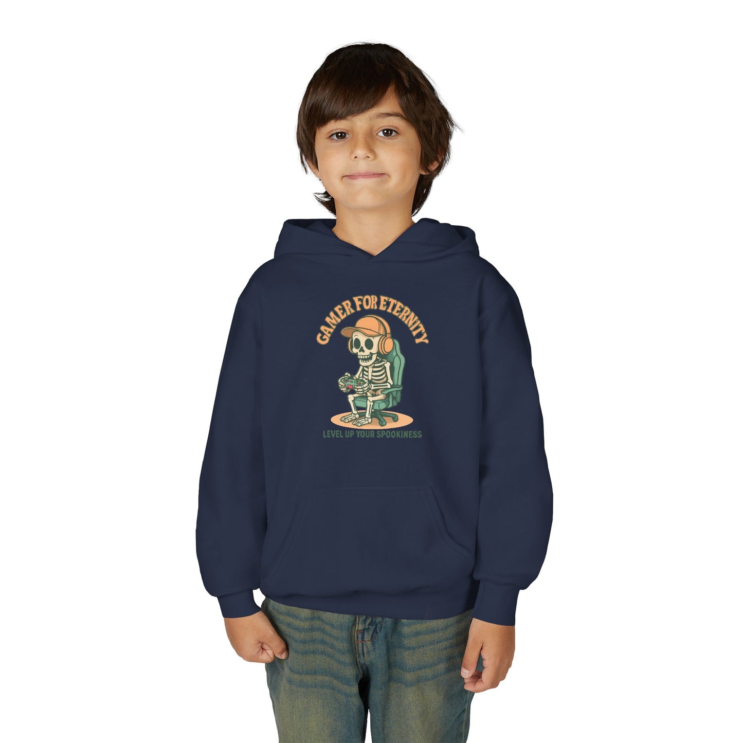 Cool Skeleton Gamer Youth Hoodie, Casual Streetwear, Perfect for Gamers, Halloween, Birthday, and Everyday Wear, Kids Hoodies