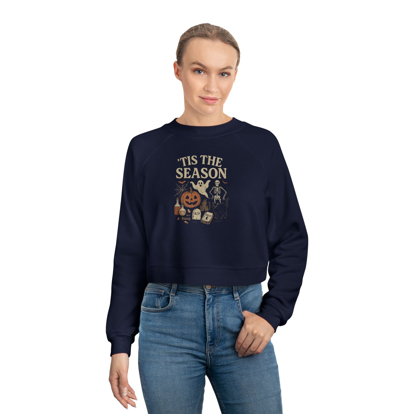‘Tis the Season Halloween T‑Shirt | Vintage Spooky Season Shirt with Ghost, Skeleton & Pumpkin | Retro Halloween Graphic Tee for Fall