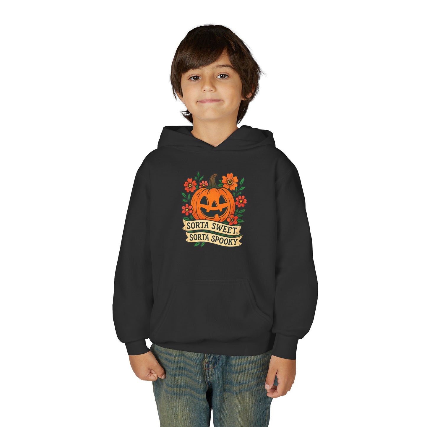 Cute Pumpkin Design – Sorta Sweet, Sorta Spooky Halloween Artwork Kids Hoodies