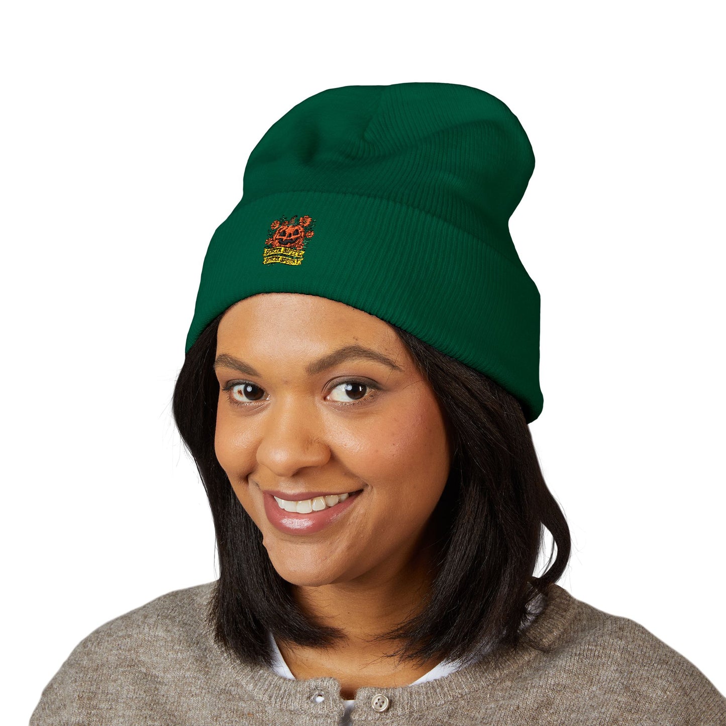 Cute Pumpkin Design – Sorta Sweet, Sorta Spooky Halloween Artwork Cuffed Beanie