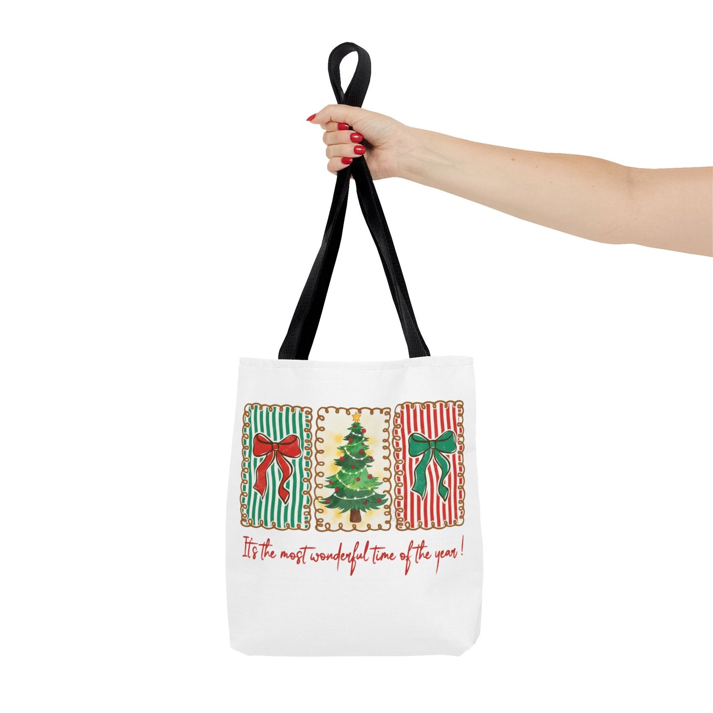 Festive Christmas Tree & Bow Design | It’s the Most Wonderful Time of the Year – Holiday Shirt, Mug, Tote & Home Decor Tote Bags