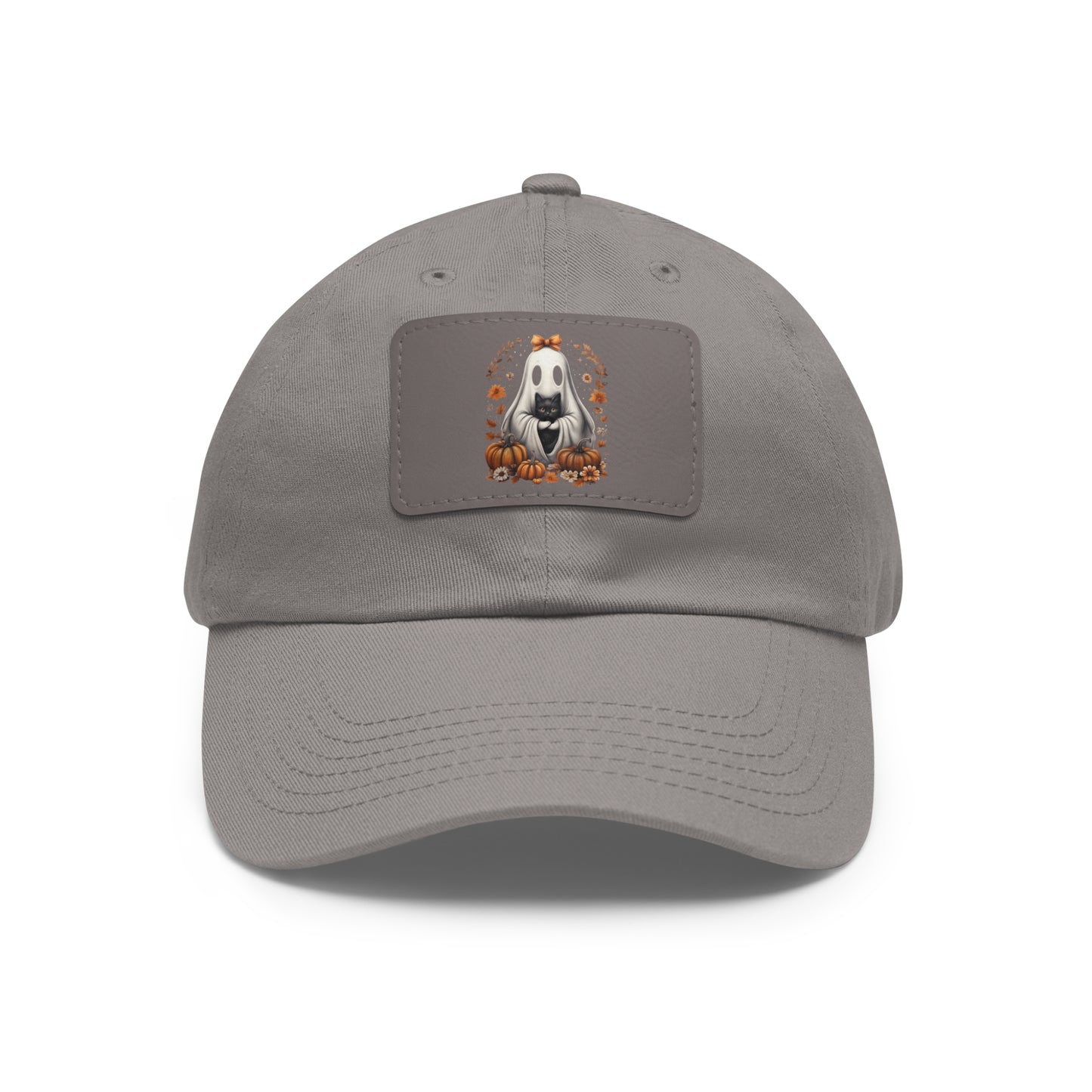 Cute Ghost and Black Cat Halloween T-Shirt | Cozy Fall Pumpkin Shirt | Spooky Season Aesthetic Apparel Gift for Halloween Lovers Dad Hat