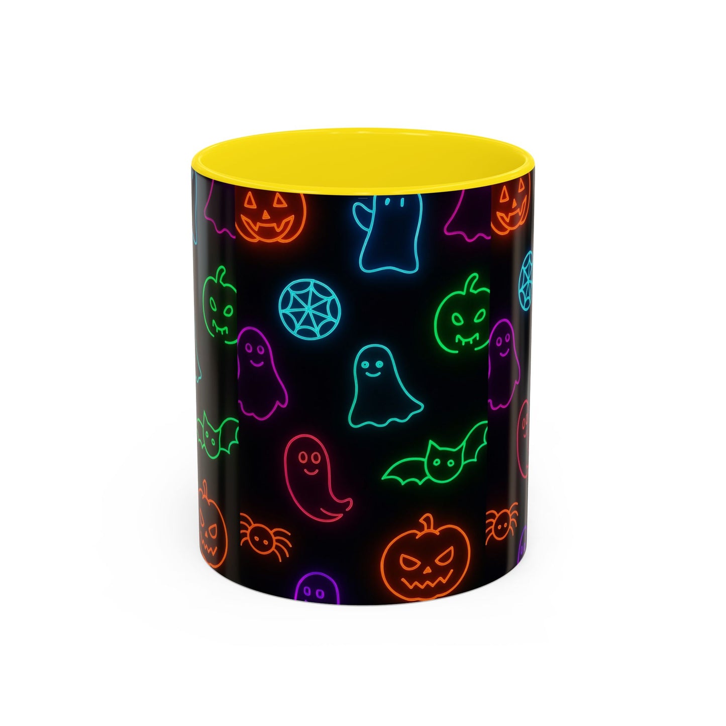 Neon Halloween Pattern | Cute Ghosts, Pumpkins & Bats Glow Design Accent Mug