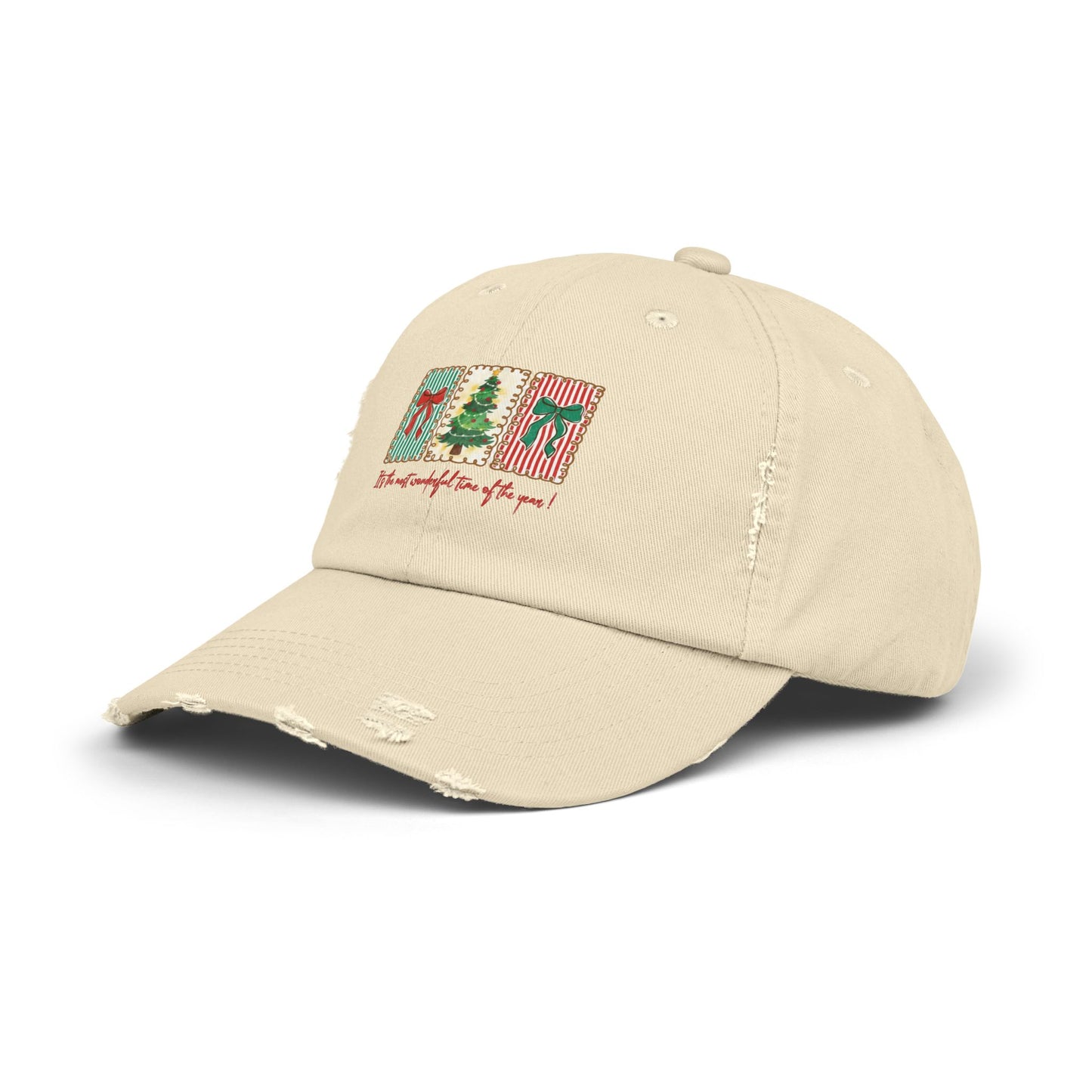 Festive Christmas Tree & Bow Design | It’s the Most Wonderful Time of the Year – Holiday Shirt, Mug, Tote & Home Decor Distressed cap