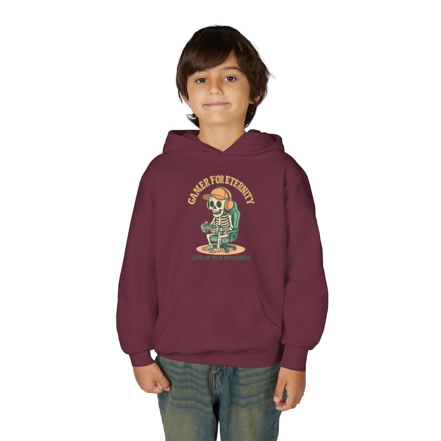 Cool Skeleton Gamer Youth Hoodie, Casual Streetwear, Perfect for Gamers, Halloween, Birthday, and Everyday Wear, Kids Hoodies