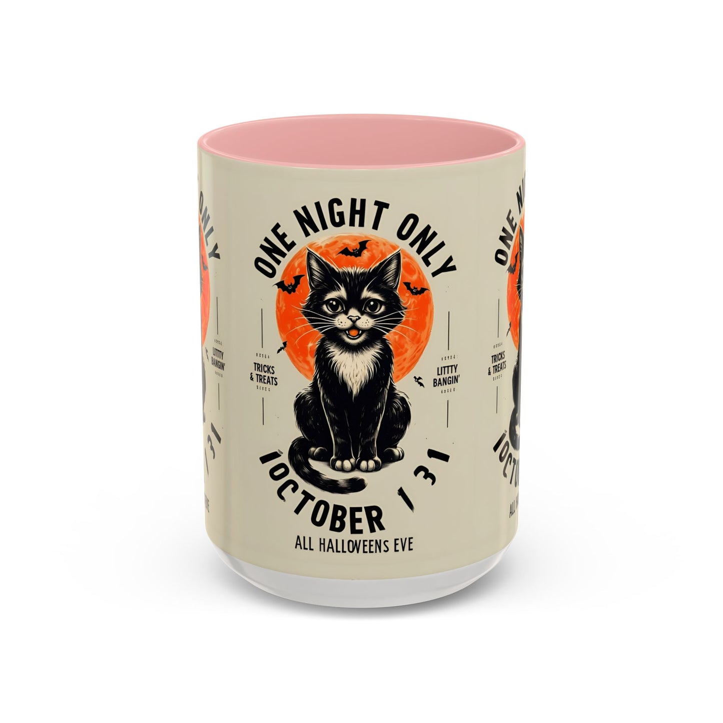 Halloween Black Cat Design | One Night Only October 31 Vintage Artwork Accent Mug