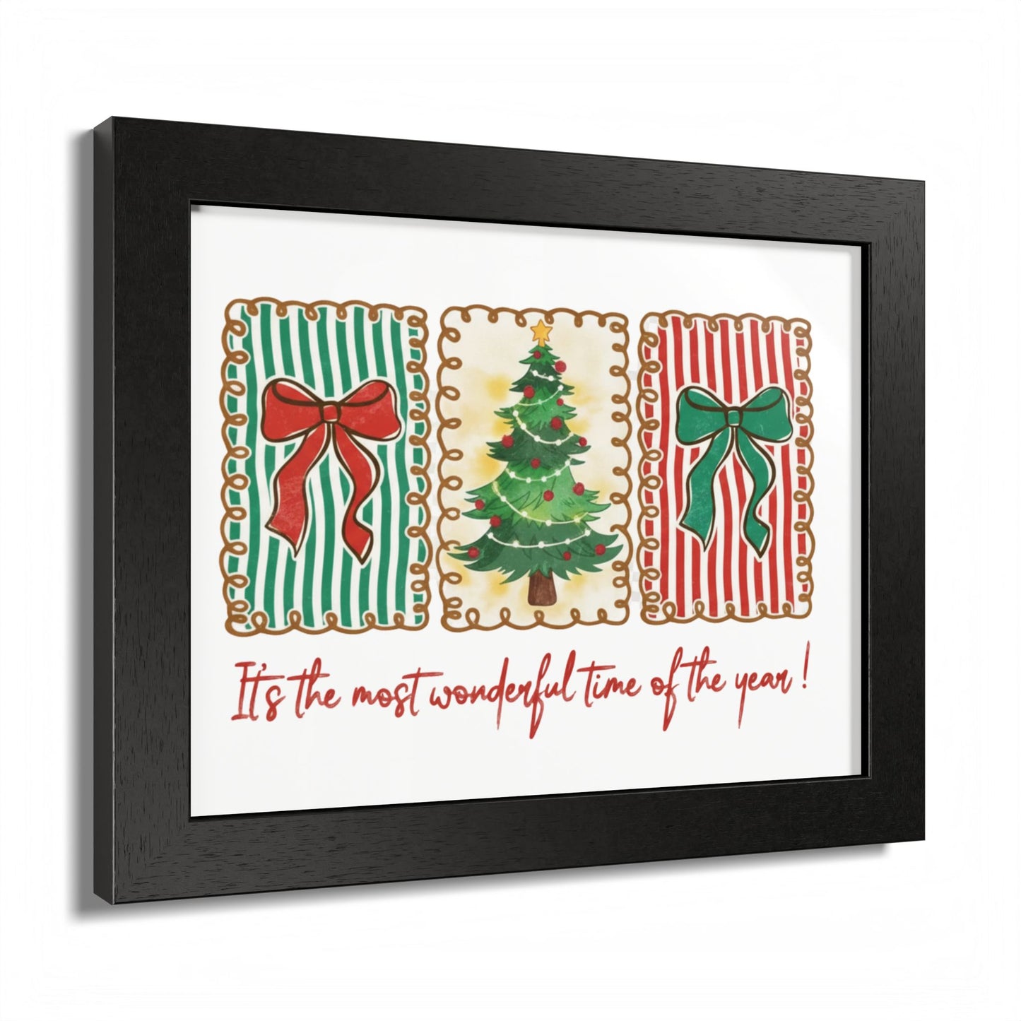 Festive Christmas Tree & Bow Design | It’s the Most Wonderful Time of the Year – Holiday Shirt, Mug, Tote & Home Decor Framed Print